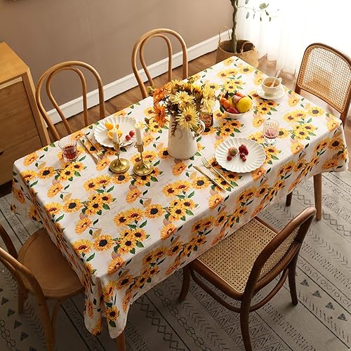 Miniatura 2 de Joyfol Day Mantel de girasol, mantel floral naranja para mesas cuadradas, resistente al agua, para cocina, comedor (60 x 60 pulgadas)
