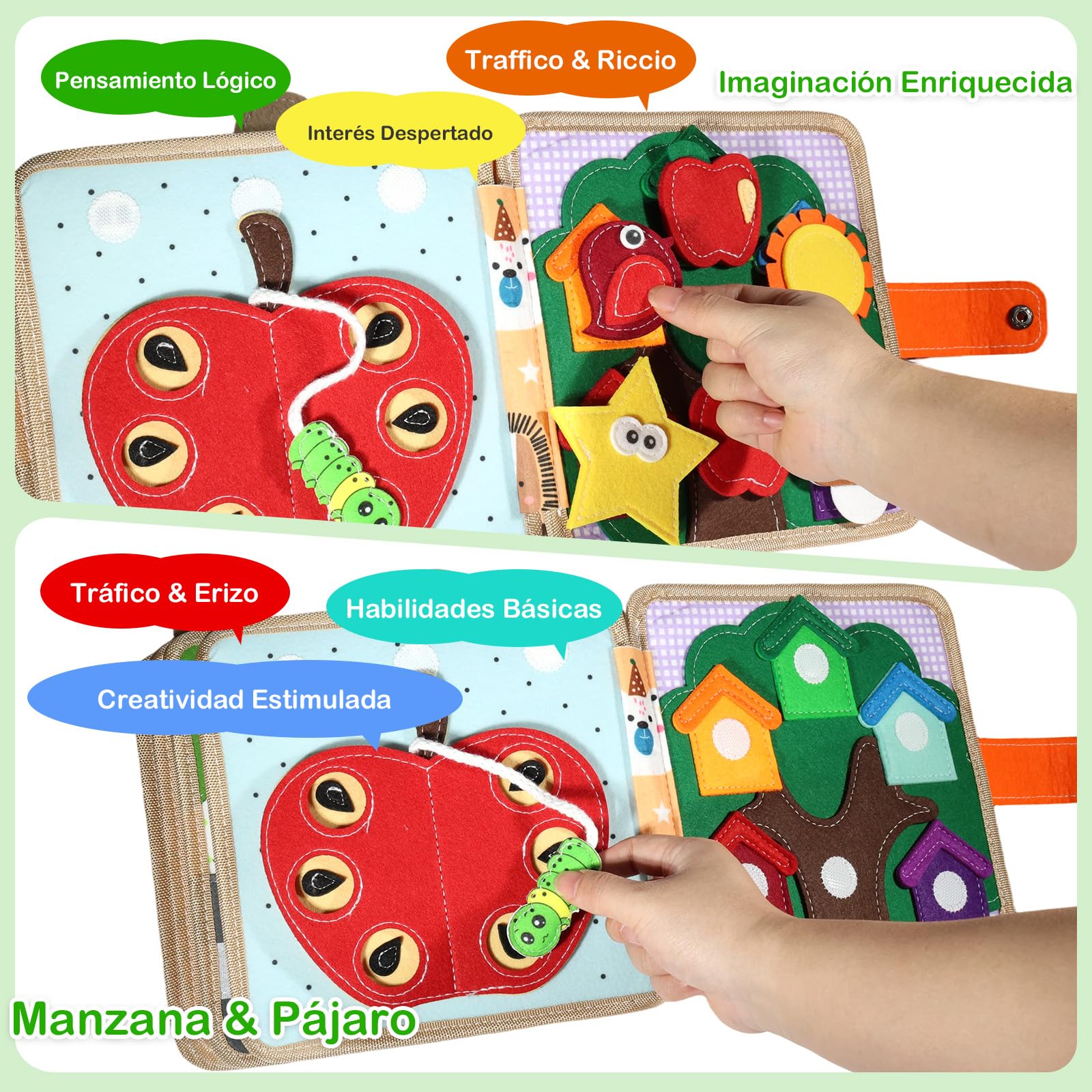 Busy Board Montessori 1 Año, Libro de Actividades Quiet Book para Niños Pequeños, Libro Interactivo de Fieltro DIY, Libros de Habilidades Prácticas (Naranja)