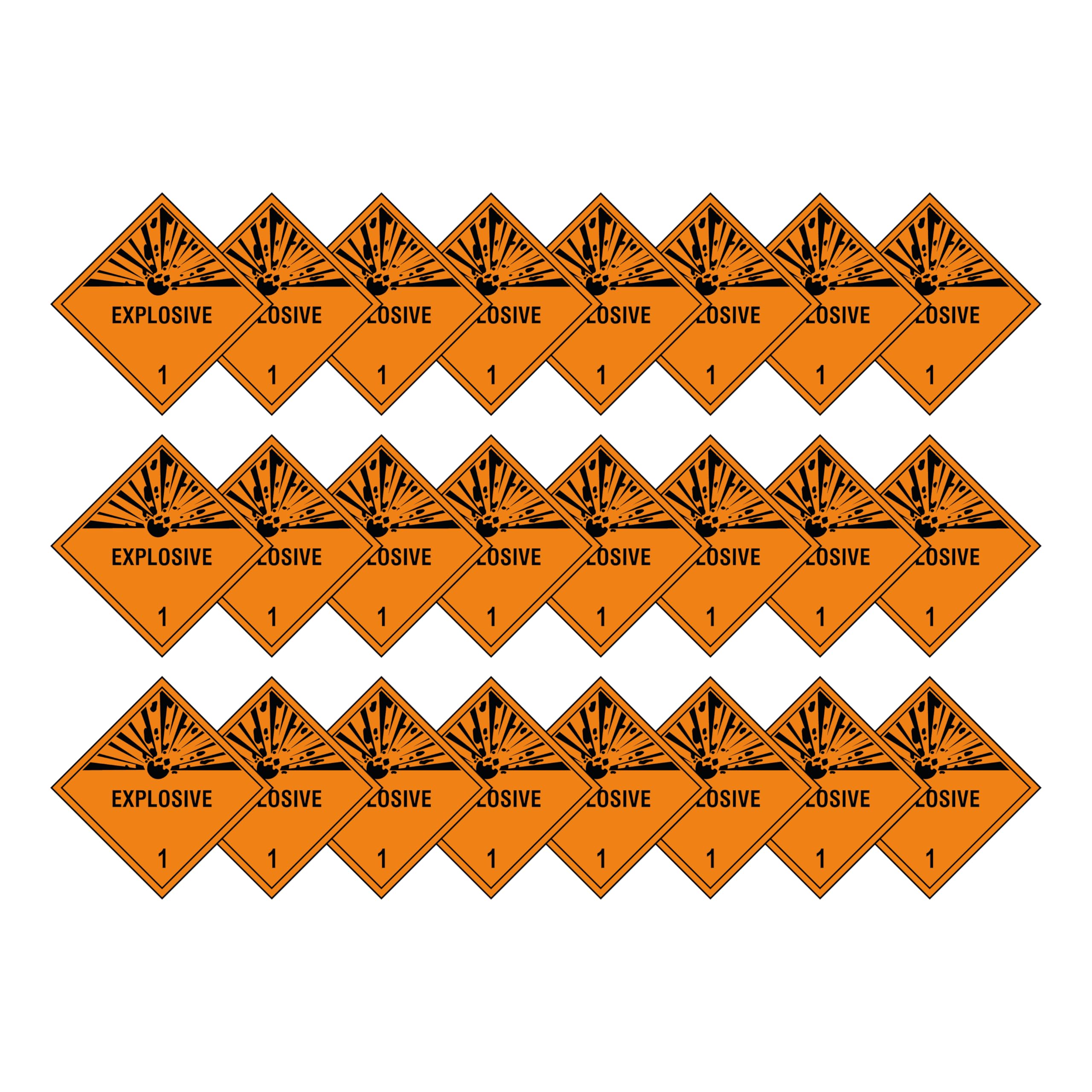 Explosive 1 Hazard Diamond Multi Pack 100mm x 100mm Strong Adhesive Vinyl Stickers for Safety (24)