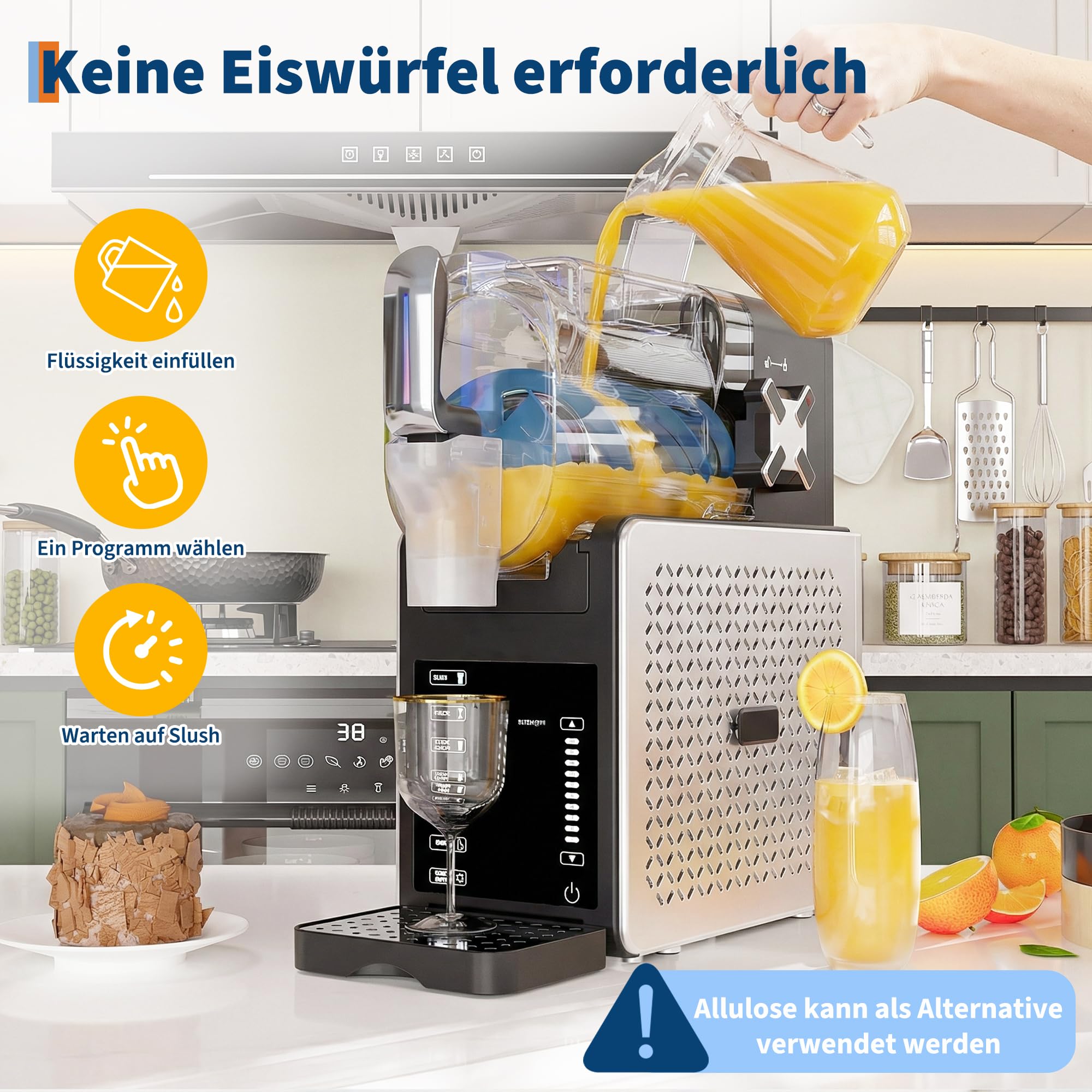 Macchina per Granita 1,9L Grande Capacità, RapidChill Tecnologia, 5 Programmi, Autopulizia, Silenziosa, Tutto-in-Uno per Slushie, Frappé, Milkshake, Cocktail, Facile da Pulire