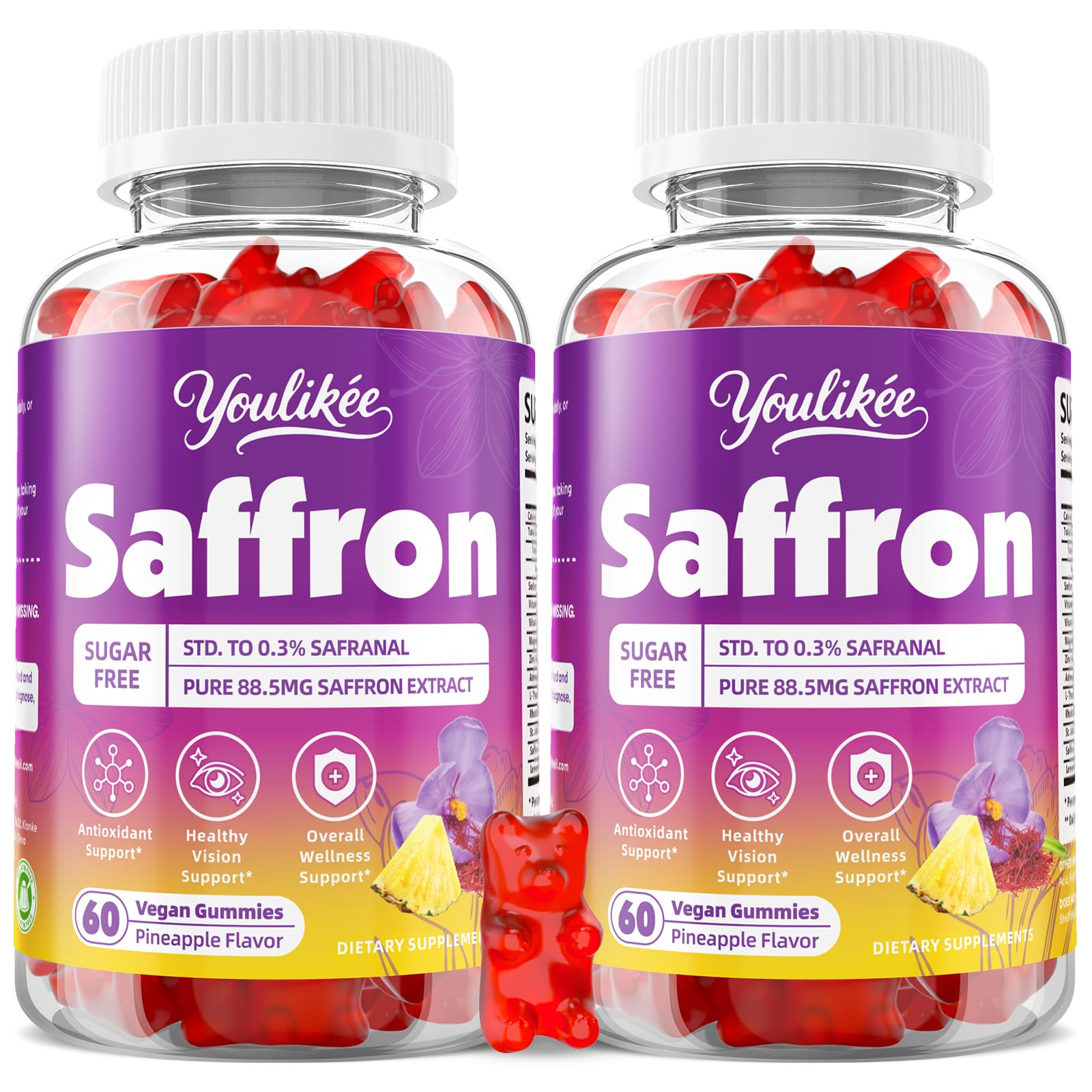 Saffron Gummies 88.5mg, Pineapple Flavor, 60 Count — Amazon image 7