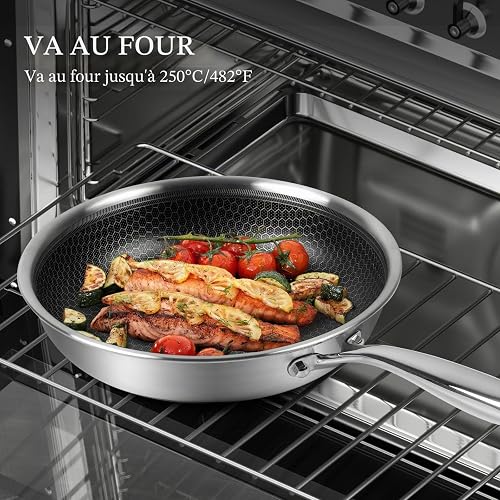 Innerwell Set di padelle Antiaderente 20/24/28 cm, 3 Pezzi Padella Acciaio Inox Induzione con Coperchio, Rivestimento a nido d'ape antigraffio, Padelle Adatte Per Forno, Senza PFOA - 7