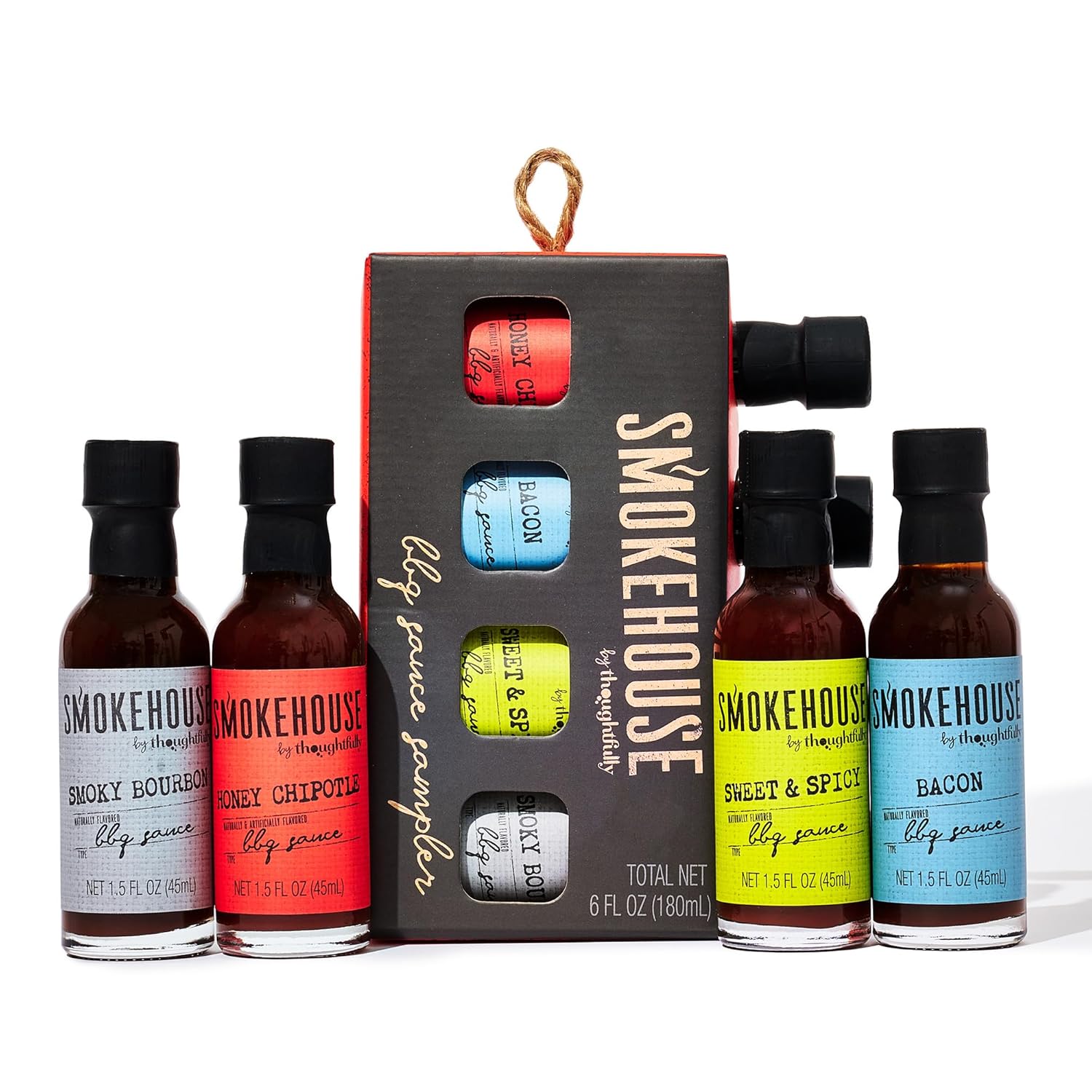 Smokehouse by Thoughtfully, Gourmet BBQ Sauce Sampler Variety Pack in Glass Bottles, Vegan and Vegetarian, Flavors Range from Full-Bodied Pitmaster Classics to Foodie-Inspired Creations, Pack of 14
