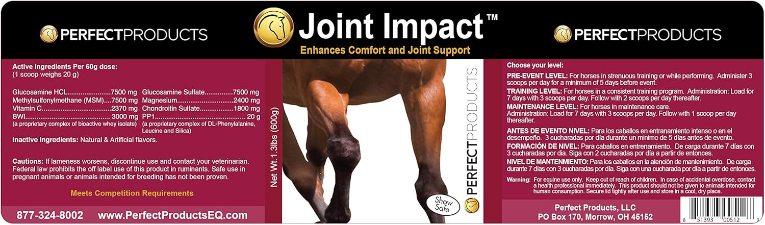 Perfect Company Joint Impact, Daily Joint Support for Horses, Show Safe Powder, (600 g/Approx. 30 Doses)