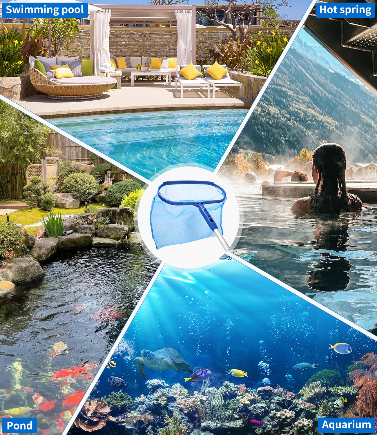 Piscine Profonde Feuille Net Profonde Épuisette avec Télescopique Pôle Piscine Skimmer Net pour