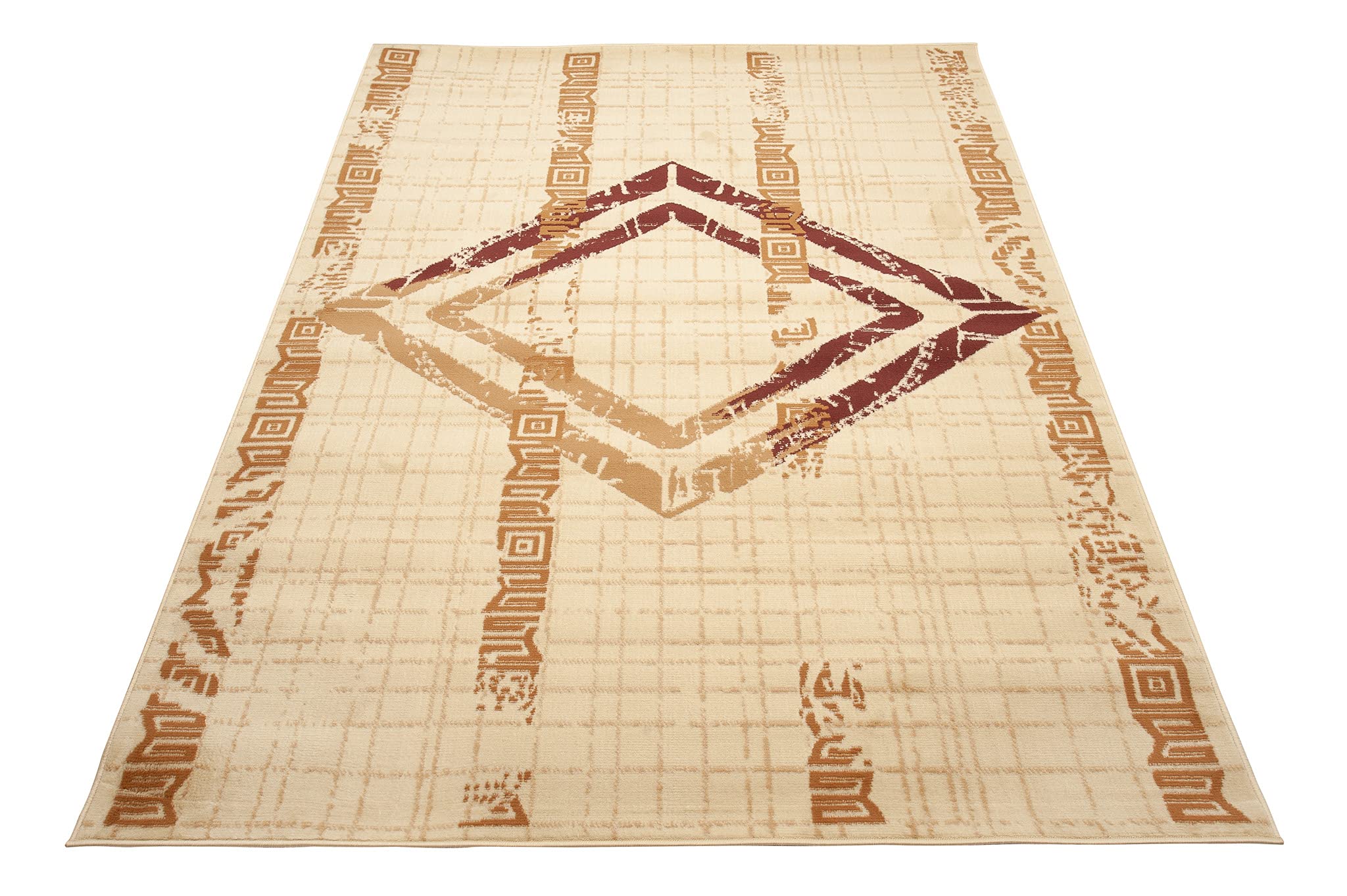 TAPISO Atena Tapis de Salon Chambre Ado Design Moderne Crème Beige Marron Motif Grec Doux Poil Court 140 x 200 cm