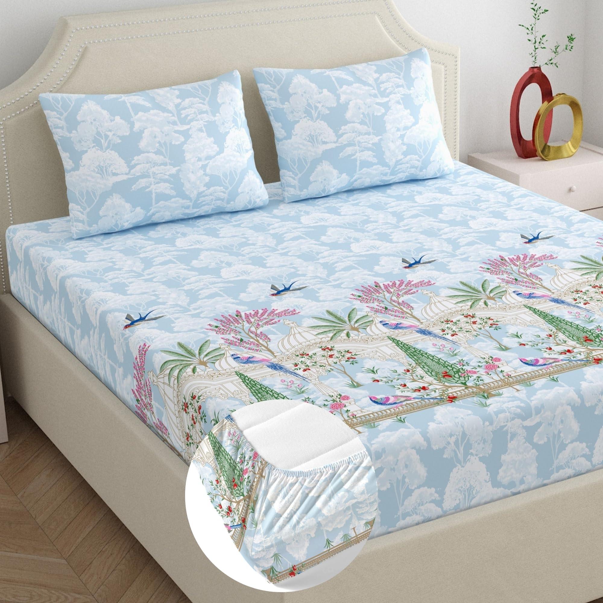 Home Ecstasy King Cotton Bedsheet Set - Light Blue -1