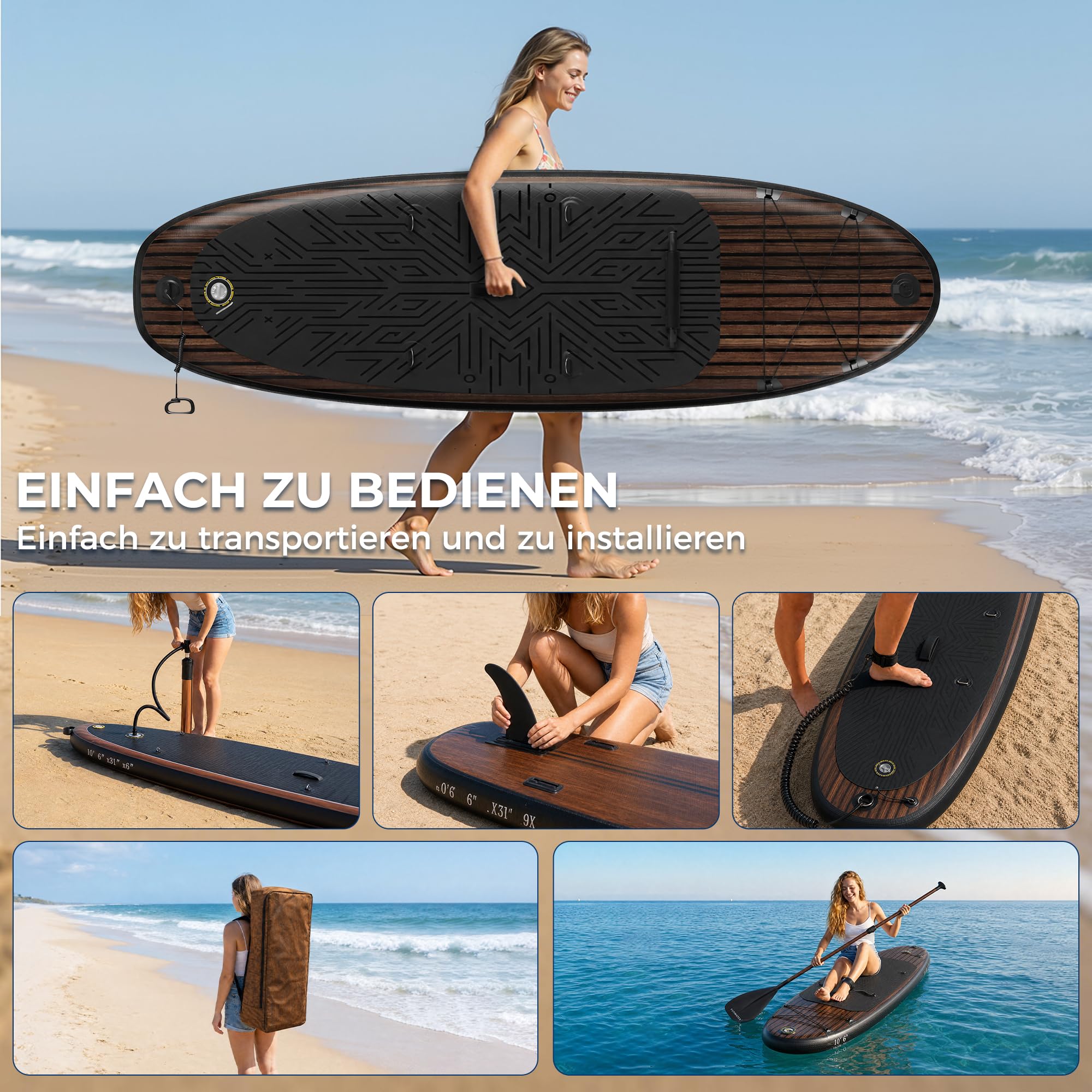 JUMMICO SUP Board Set Aufblasbar, Stand Up Paddling Board mit 2-in-1-Sup Paddel und Sitz. Geeignet zum Sitzen, Liegen. Standup Paddle Boards mit Kamerahalterung und Zubehörset, für Bequeme Nutzung.
