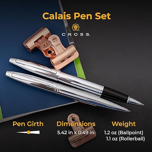 Miniatura 5 de Juego de bolígrafos de regalo Cruz Calais grabados en acabado cromado lustroso. Incluye bolígrafo Twist-Action, Rollerball con tapa lisa,