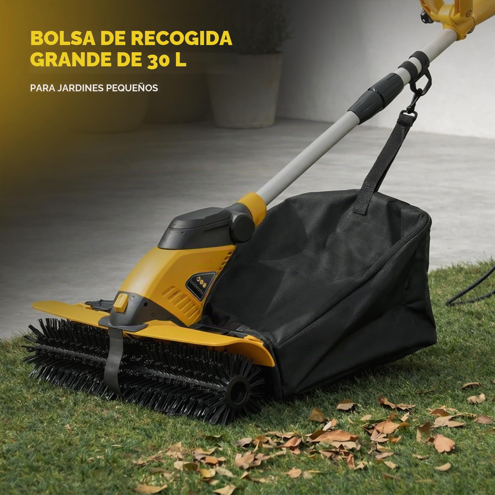 boldworks Barredora eléctrica de césped Artificial de Mano, Escoba eléctrica de 17 Pulgadas, barredora de césped Artificial con Bolsa de 30 litros y Mango Ajustable, máquina limpiadora de césped