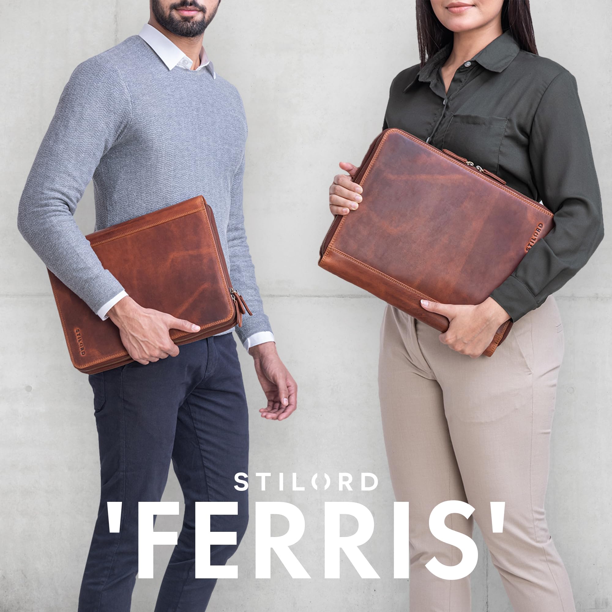 STILORD 'Ferris' Leather Document Folder A4 XL Vintage Conference Folder for 13,3 inch Laptops MacBook PC Case Bag Organiser Notebook Genuine Leather - Image 2