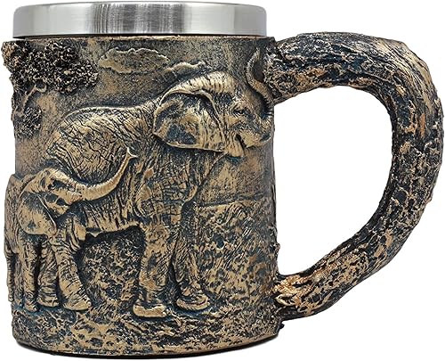 Miniatura 5 de Ebros Animal Totem Spirit Safari Elephant and Calf Taza familiar texturizada con diseño rústico de corteza de árbol con textura en acabado de bronce