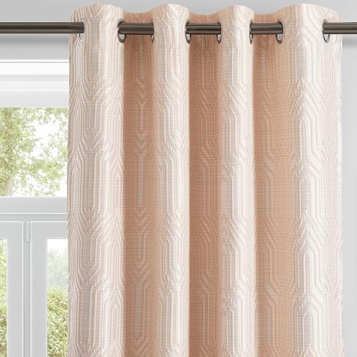 Sand and Silvery 100% Blackout Curtains 63 Inch Length 2 Panels, Jacquard Thermal Insulated Noise Reducing Grommet Drapes for Bedroom Living Room, 2pcs, 42" W x 63" L