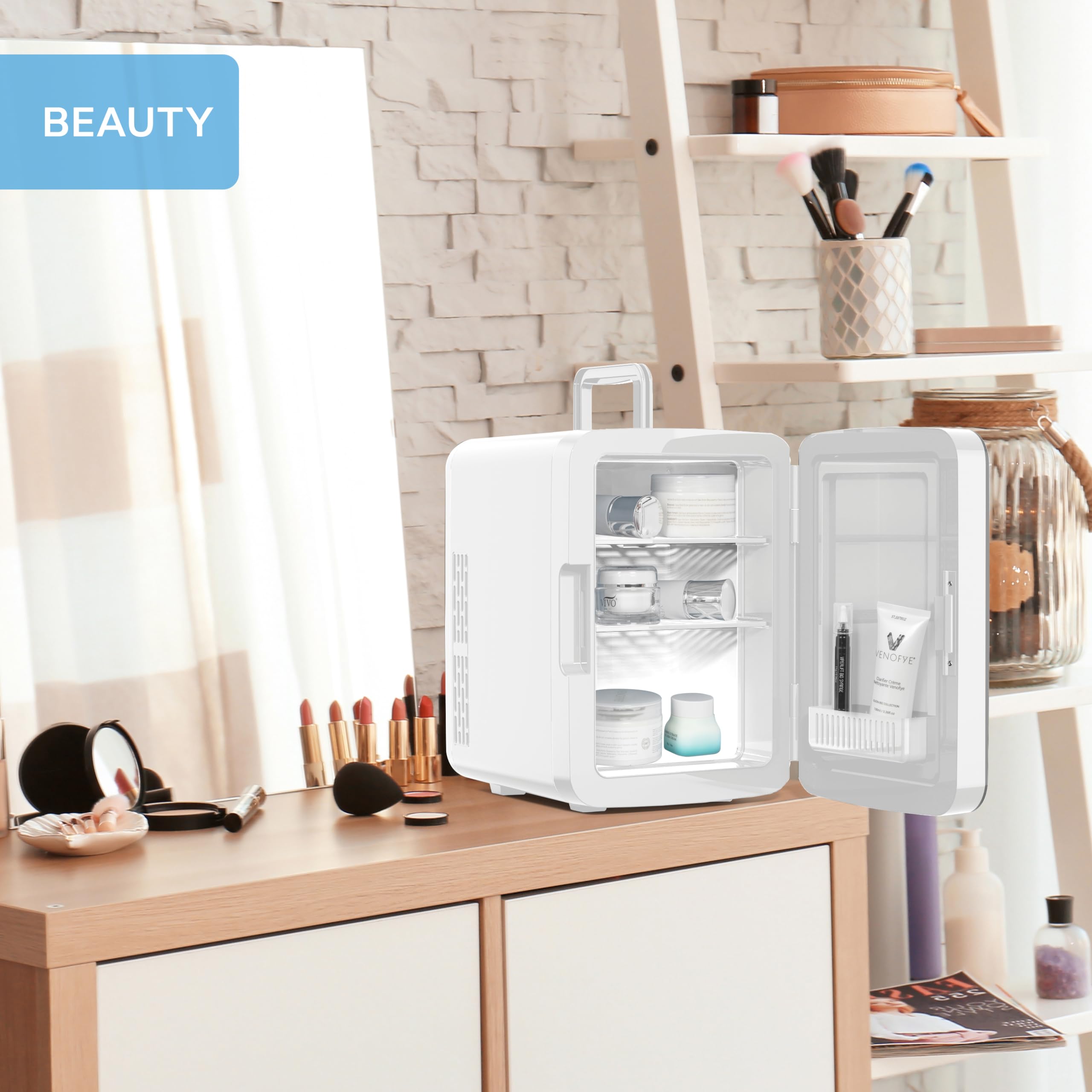 Body Escape Mini Fridge For Skincare & Make-Up - Glass Door Beauty Mini Fridges - Birthday Gifts For Her Skin Care - Portable, Compact, Small & Quiet Skincare Fridge For Makeup - 10L Grey