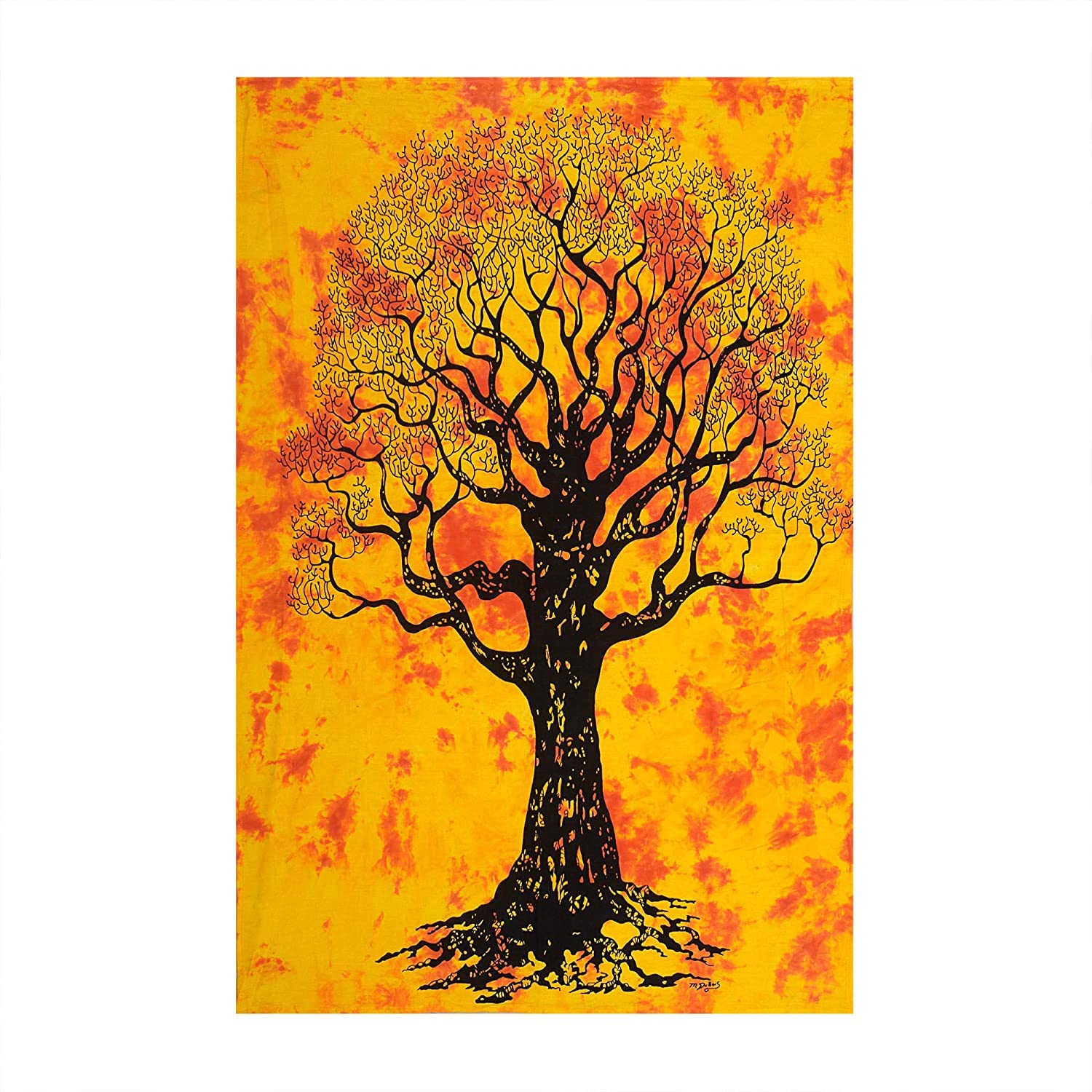 AVA Collections HANDMADE Tie-Dye Tree Mandala Wall Hangings Tapestries Wall Decor Small Poster Boho Decor Size 40" x 30" inches (Yellow)