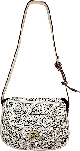 Bolso hecho a mano de cuero genuino grabado hecho en México