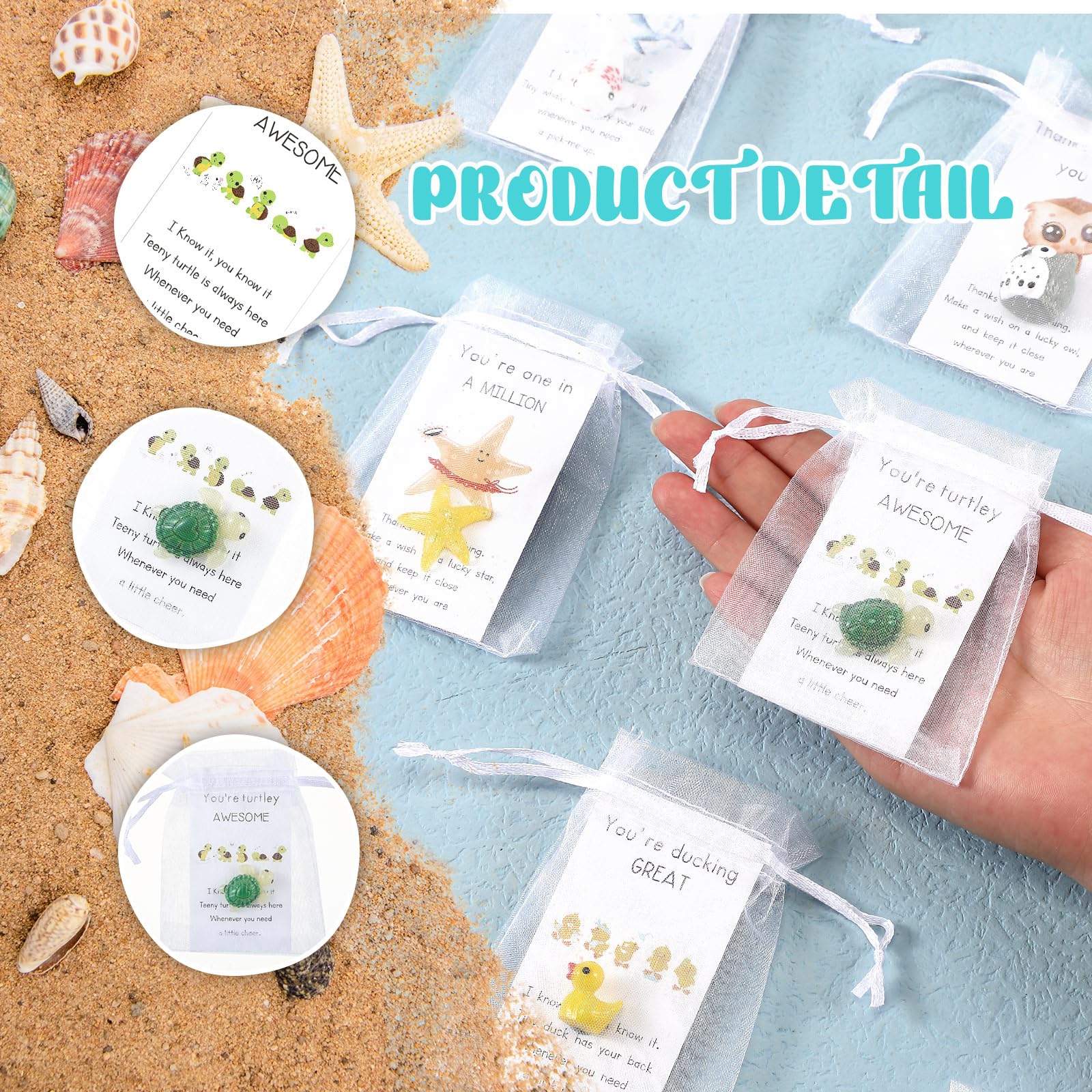 Syhood 30 Sets Thank You Inspirational Gifts Animal Ornaments Bulk Starfish Turtle Duck Whale Owl Thank You Card Organza Bags Employee Appreciation Gift for Christmas Teacher Graduation Staff Coworker - Image 4