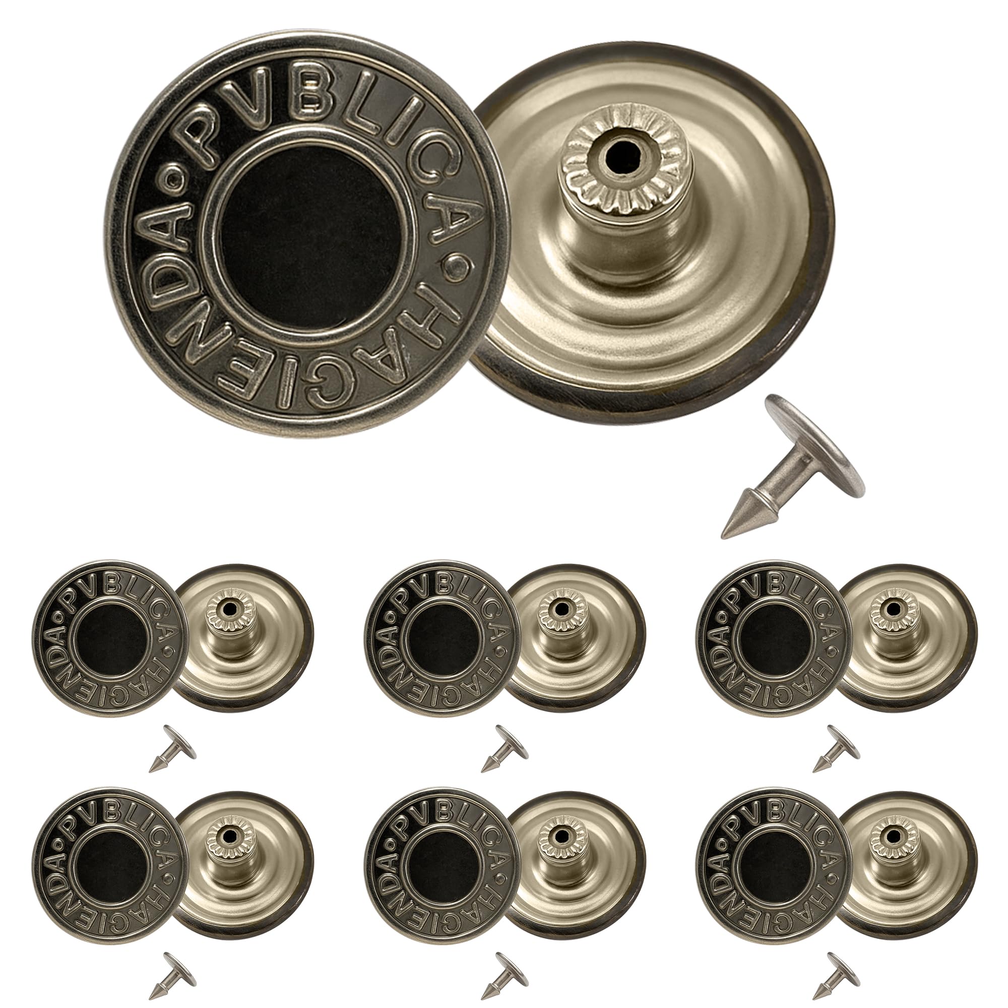 Trimming Shop 14mm Replacement Jean Buttons, Durable Tack Fastener No Sew Buttons with Back Pins Rivet for Denims, Jean, Jackets, Skirts, Gunmetal, 100pcs Set