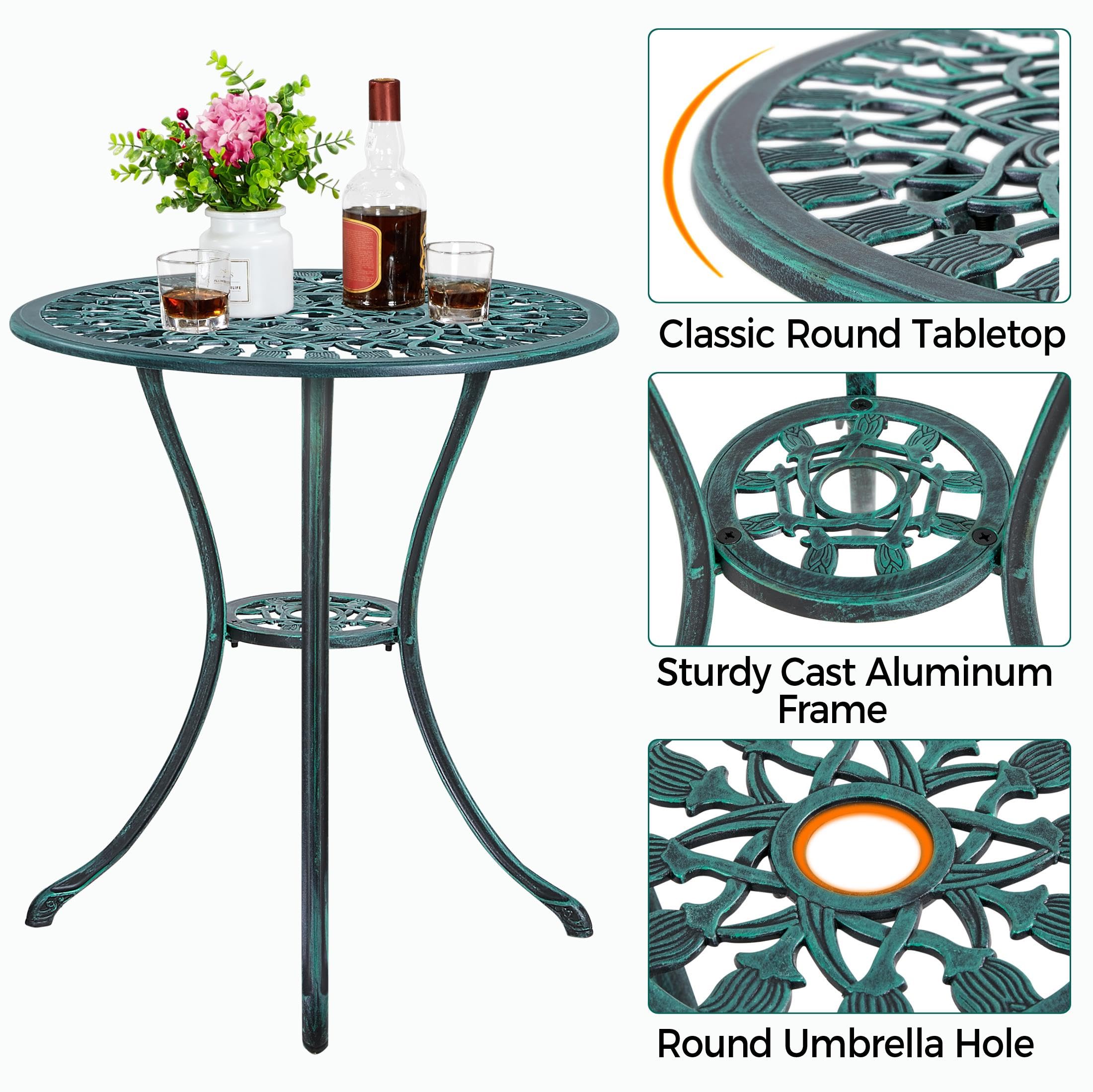 Yaheetech Conjunto de Mesa y Silla Exterior Mueble de Aluminio para Jardín Balcón Terraza Patio 2 Sillas y 1 Mesa Verde