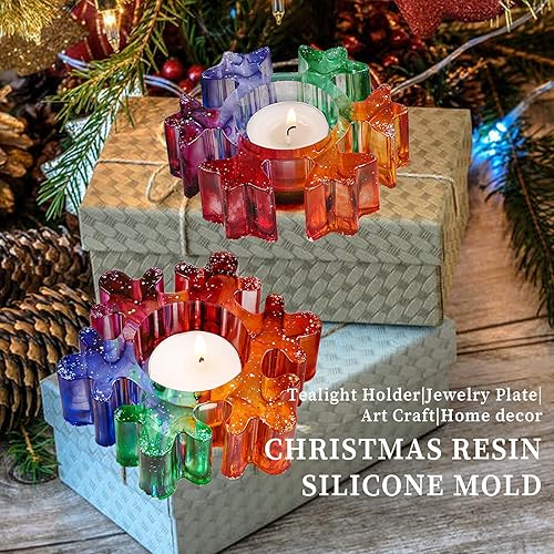 Miniatura 3 de Wehous 2 moldes de resina para candelitas, moldes de resina de silicona de Navidad, molde epoxi 3D de copo de nieve para fundición de resina,
