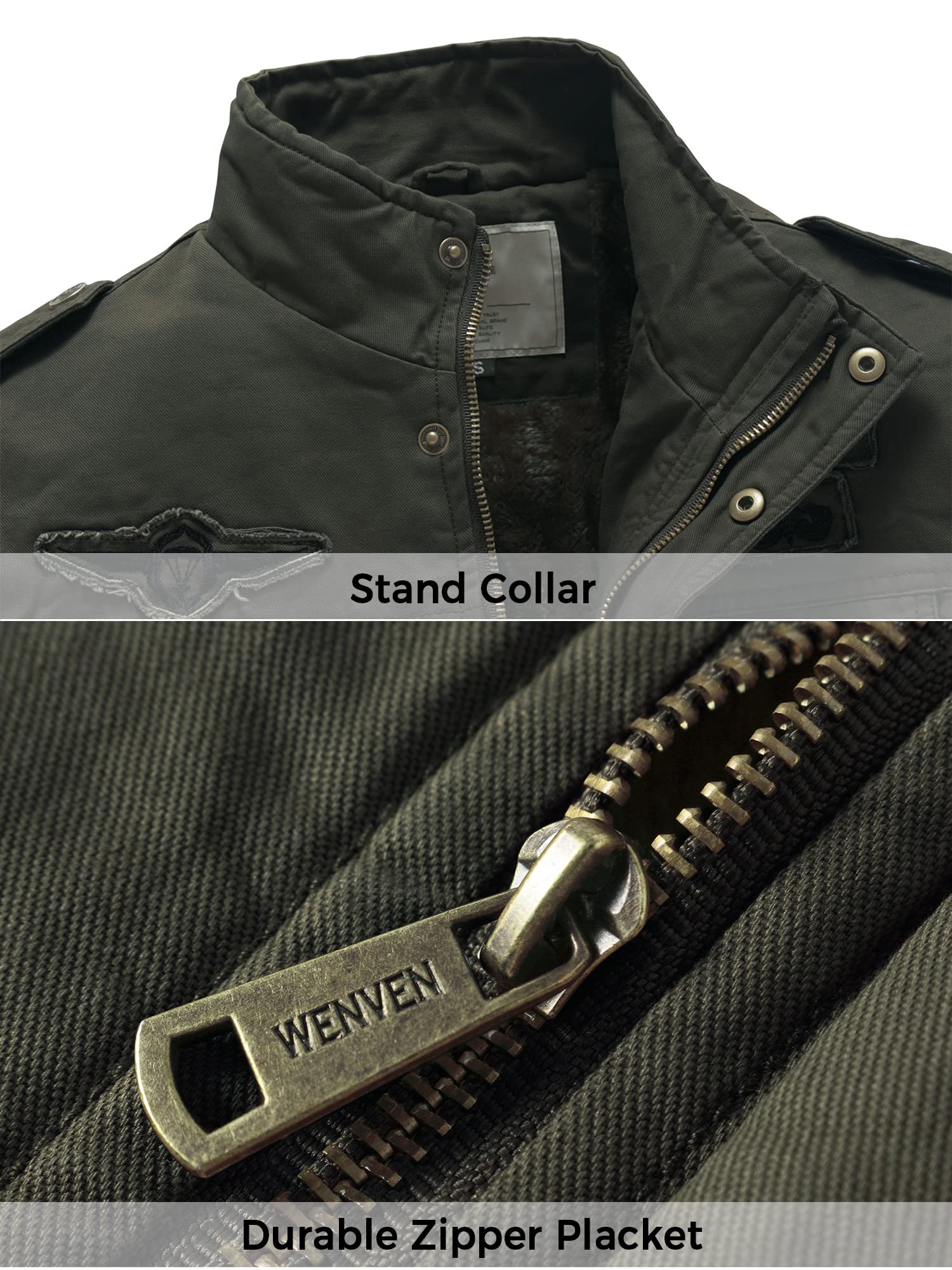 WenVen Veste Saisonnière Homme Veste Chaude Printemps Manteau Coupe-Vent Décontracté Manteau d'Extérieur en Coton Epais Veste Polaire à Col Montant Veste Militaire