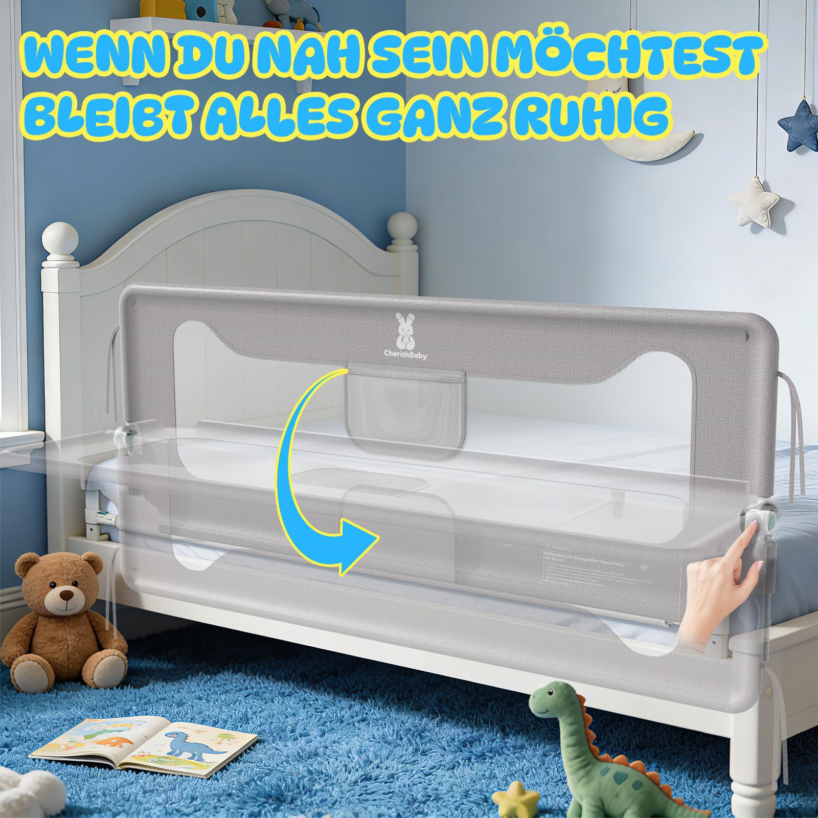 Soontrans Rausfallschutz Bett, Sanfter Schutz für den Übergang ins Große Bett, Klappbar & Höhenverstellbar, Rausfallschutz Boxspringbett für Ruhige Nächte, aus Metallrahmen & Gepolstert (150 cm)