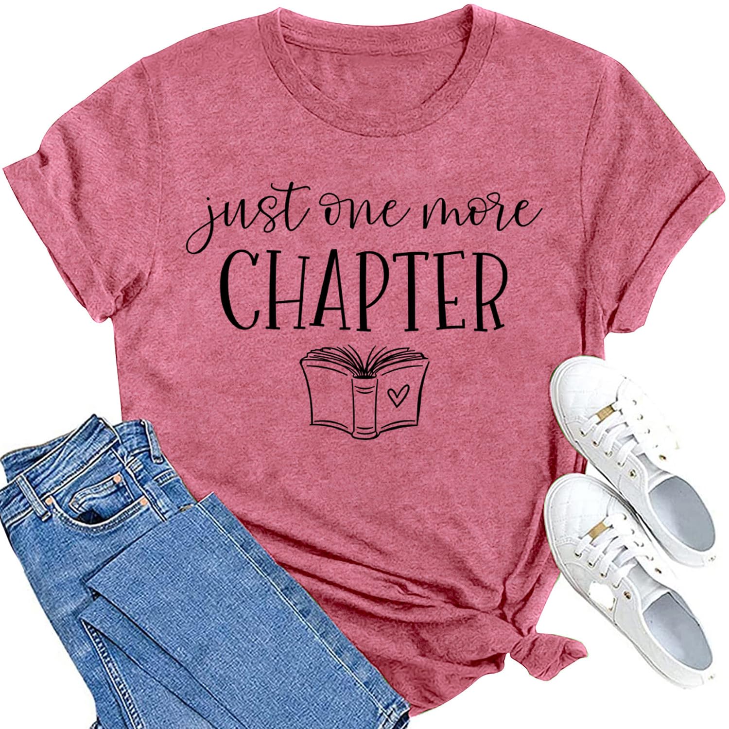 MAIHUNReading Shirt for Women Book Lover Teacher Tshirt Just One More Chapter Bookworm Tee Top