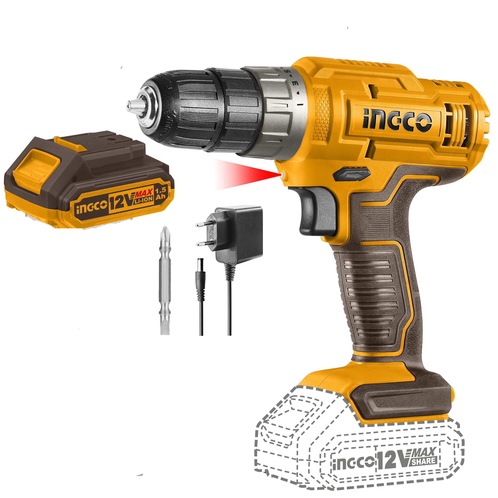 INGCO 12v Lithium-ion Cordless Drill, CDLI1218-image-42