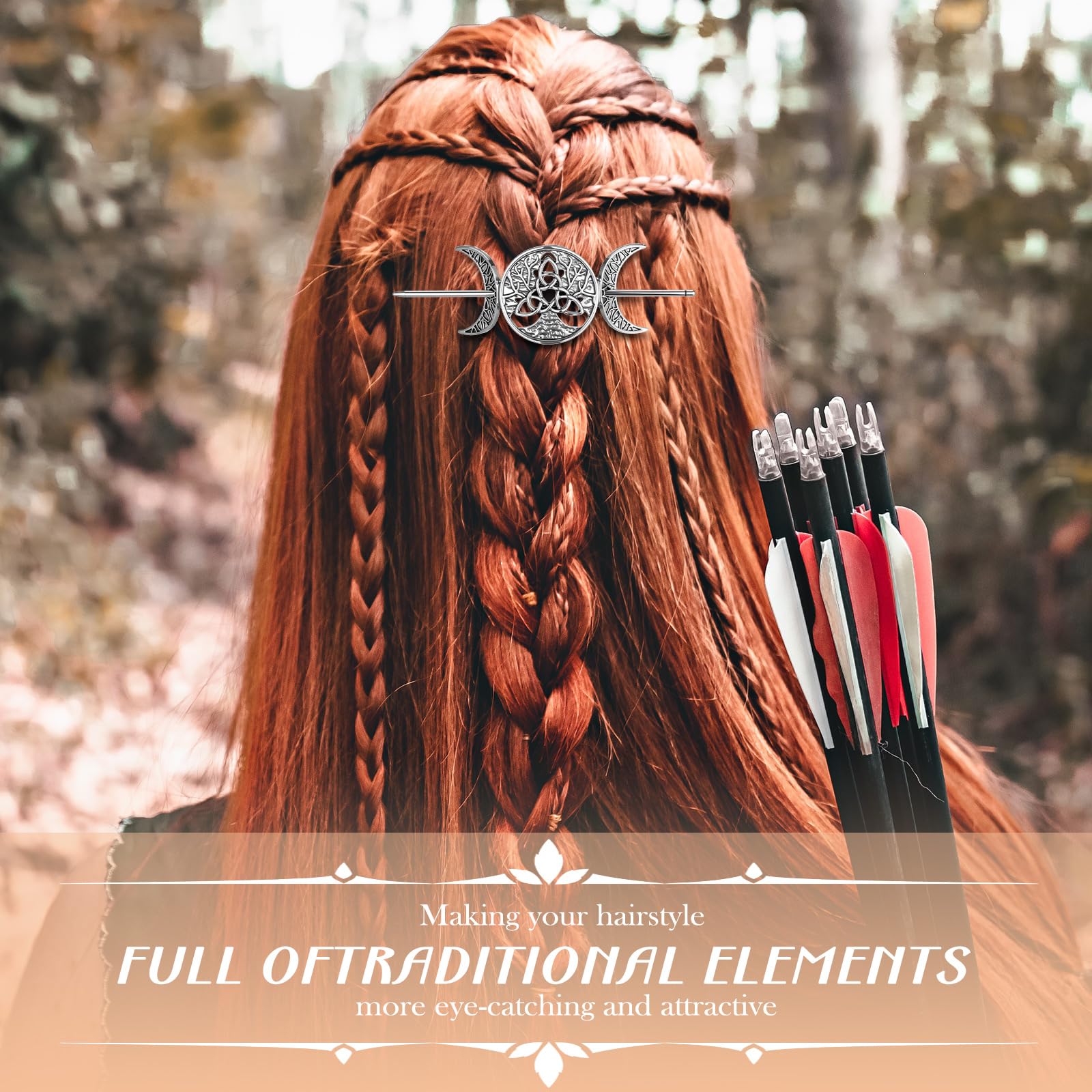 Syhood 8 Pcs Viking Celtic Hair Clips Vintage Knot Hair Stick Retro Silver Metal Celtic Barrette Hairpins Viking Jewelry Accessories for Women (Classic): 8 Moon