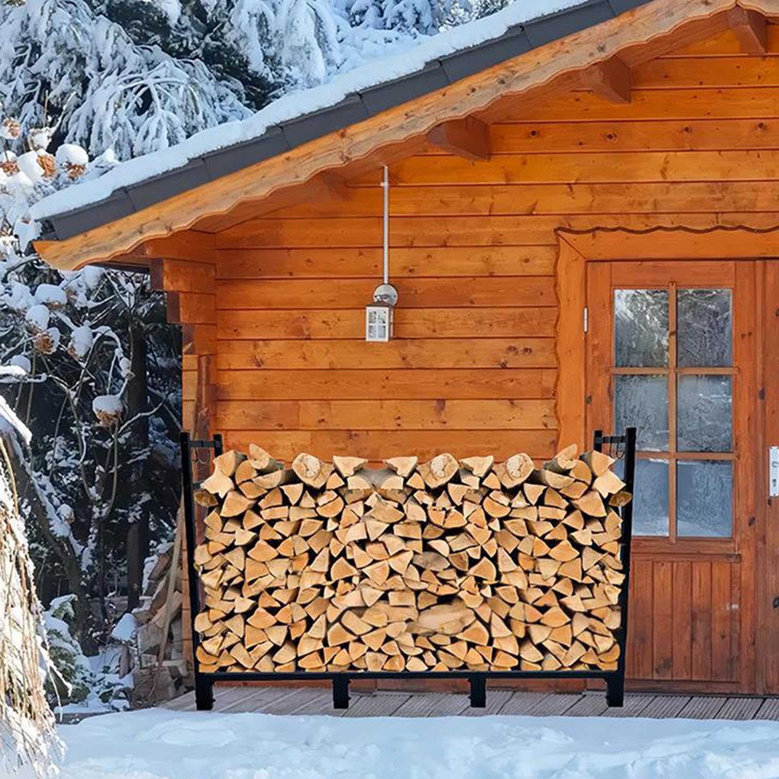 rockible Soporte Apilador de Leña Resistente, Gran Capacidad de 250 Kg para Leña de Chimenea, Resistente, 114 X 25 X 80 Cm.