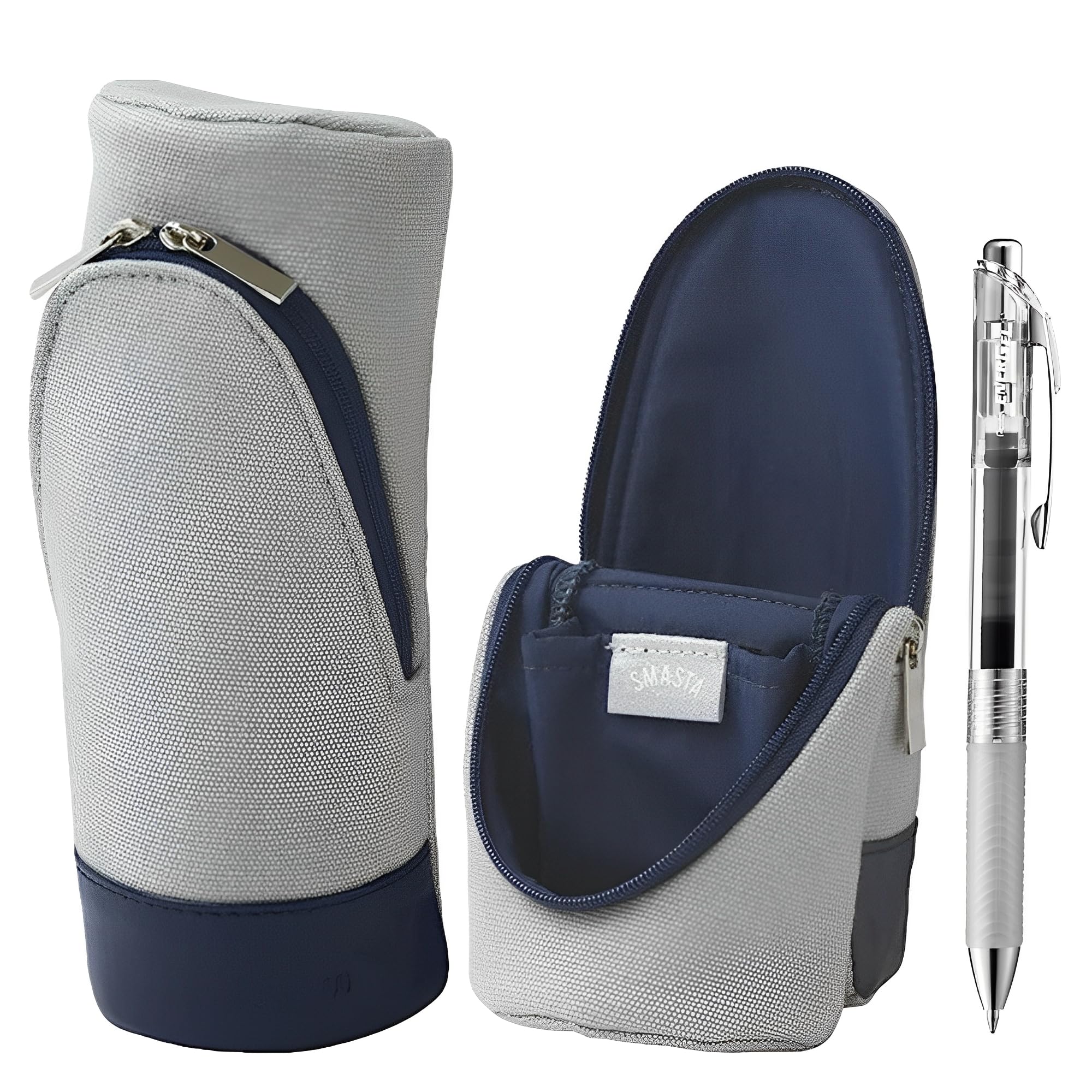 Sonic Utlim Sma-Sta Canvas Standing Pen Case and Pentel Infree Ballpoint Pen Bundle, Makeup Bag, Pencil Pouch Converts Into Smartphone Stand, Cosmetics Holder, and more, UT-4037-GL, Grey
