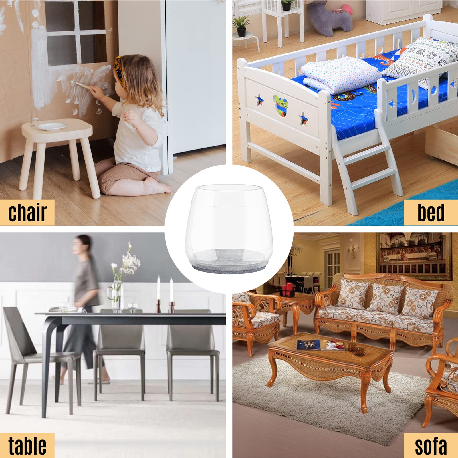 16 fundas transparentes para patas de silla, 18 piezas de fieltro multiusos, para proteger muebles de alta gama y suelos de madera contra arañazos de ruido