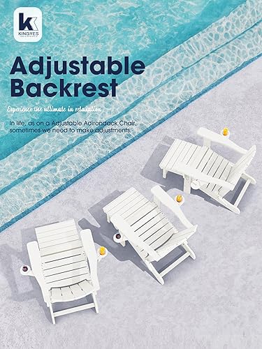 Miniatura 8 de KINGYES Juego de 2 sillas Adirondack plegables ajustables con otomana y 2 portavasos, sillas reclinables Adirondack de polietileno de alta densidad