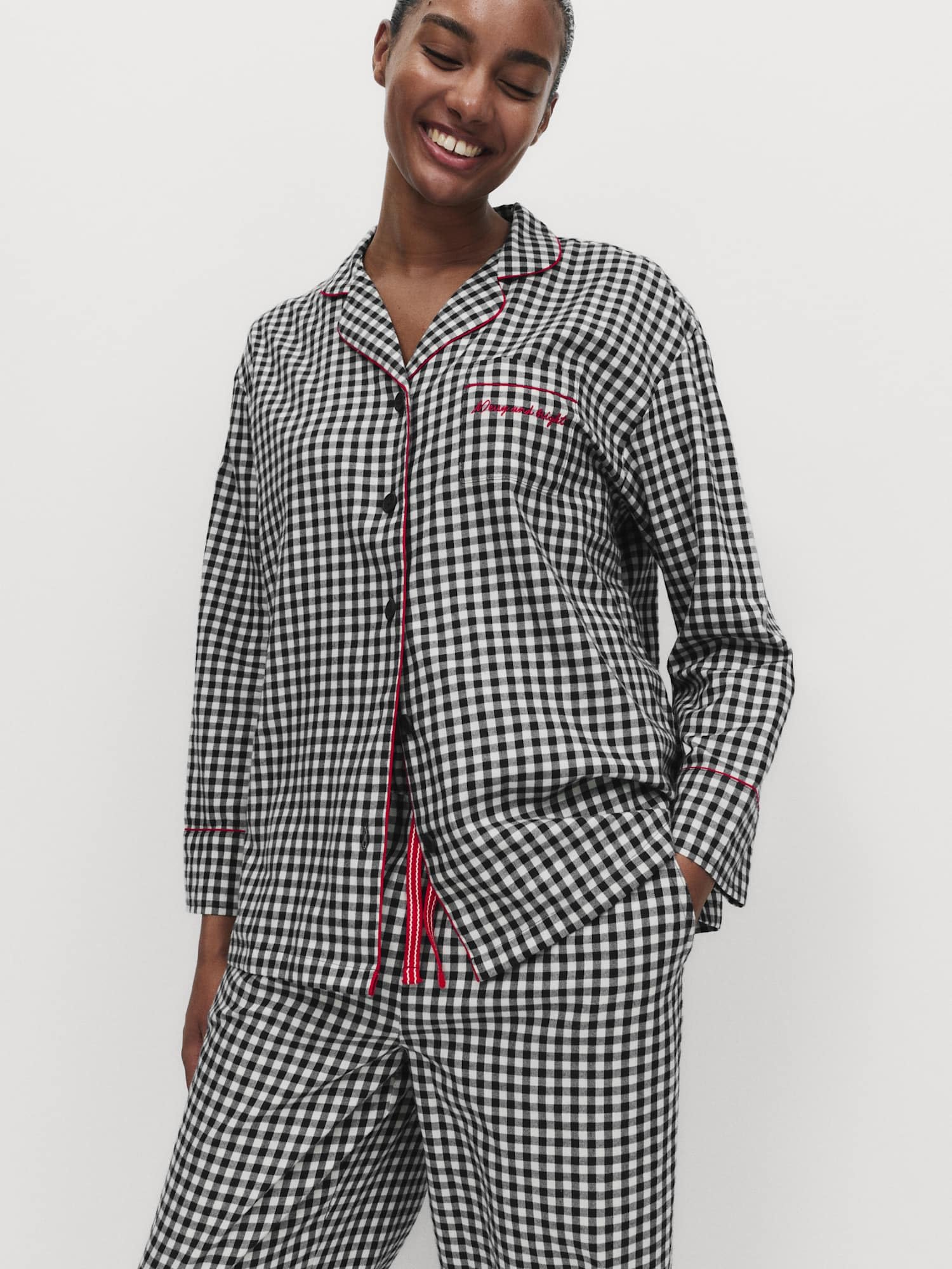 Marks & Spencer Pyjama Noël Famille à Carreaux Femme en Pur Coton, Coupe Standard, Finition Brossée, avec Poches