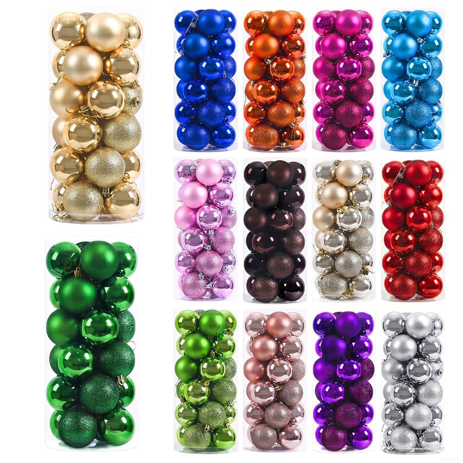 Juego de 24 bolas de decoración de Navidad con purpurina para árbol de Navidad y centros de mesa (verde)