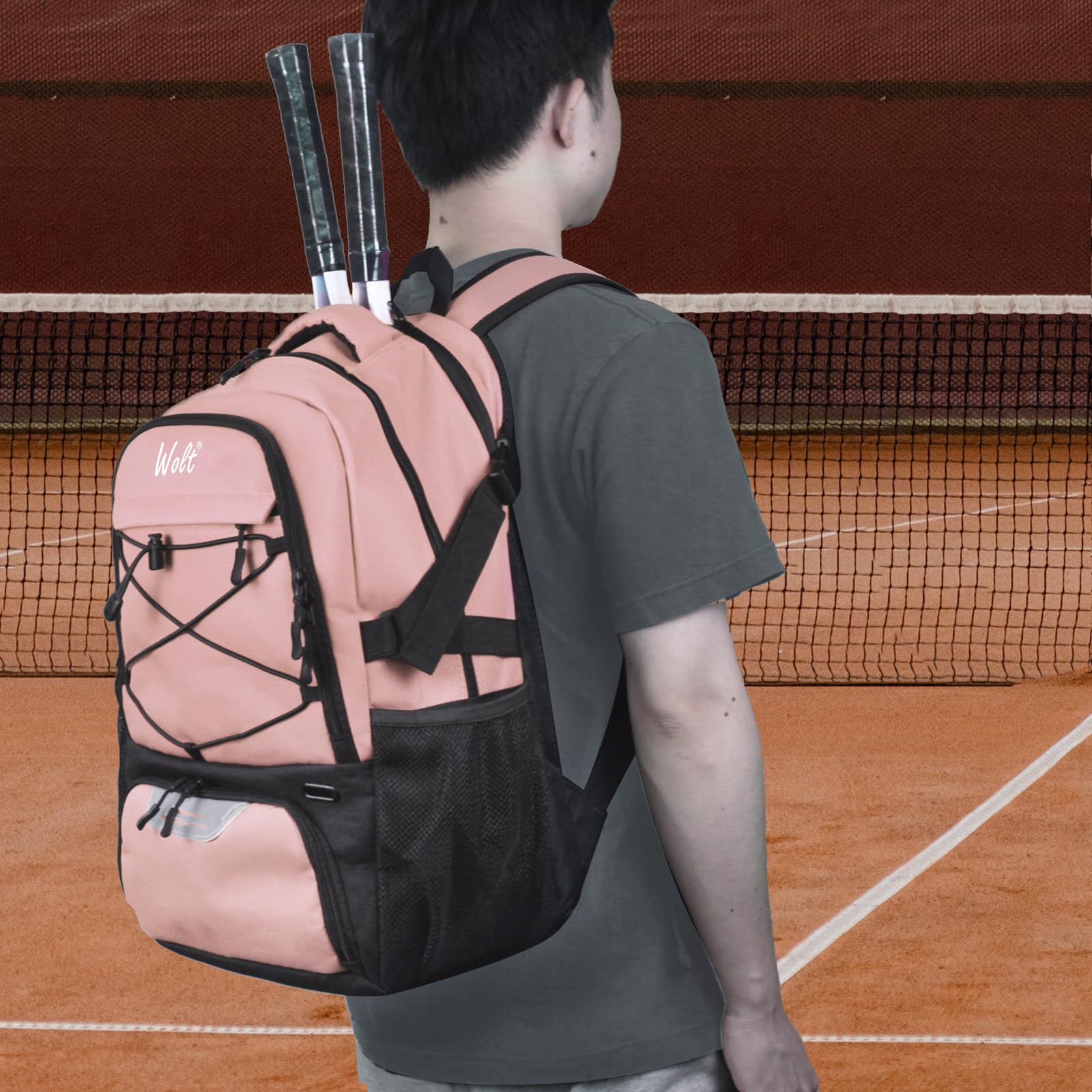 WOLT Tennis-Rucksack für Herren und Damen, große Tennisschlägertasche mit belüftetem Schuhfach für 2 Tennisschläger, Pickleball-Bälle