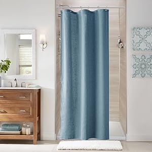 Naturoom Linen Shower Curtain 36x72 Inch for Bathroom Blue 1 Panel