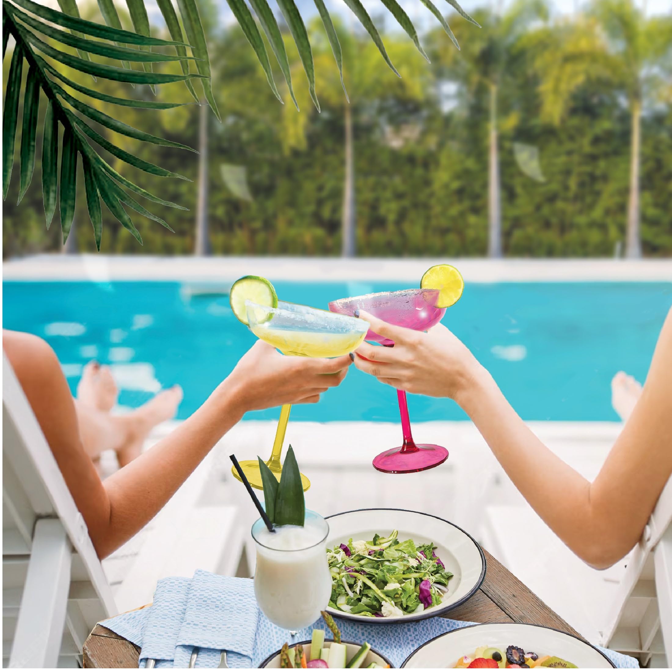 Lily's Home Acrylic Margarita Glasses. Set of 4 Colored, Reusable, Unbreakable and Shatterproof Poolside Outdoor and Indoor Glasses. BPA-free plastic. 15oz Each. Hand Wash Only