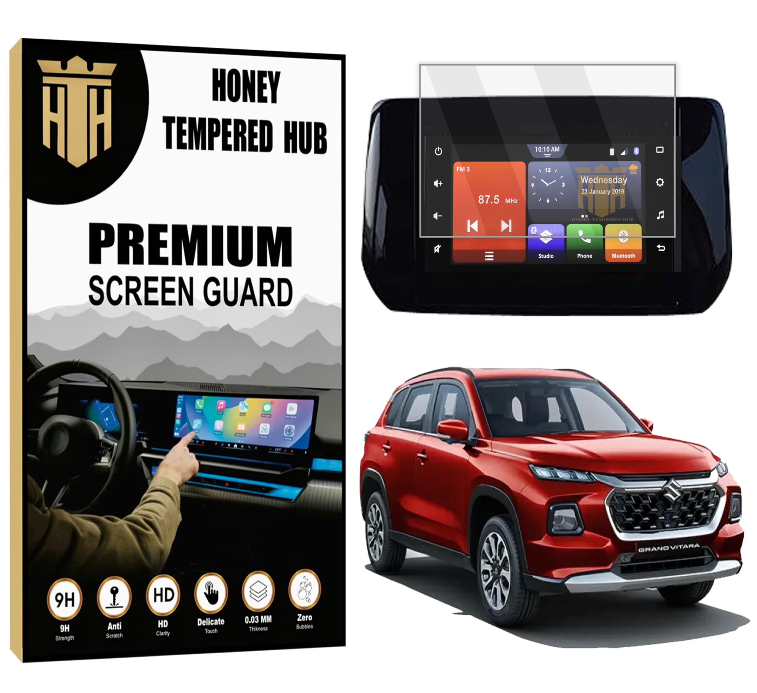 HONEY TEMPERED HUB 9H Touch Screen Guard for Maruti Suzuki GRAND VITARA 2022 DELTA 7 INCH/GPS Music Infotainment System Protector/Car Audio Display Accessories [Not Tempered Glass] (7Inch)-image-7