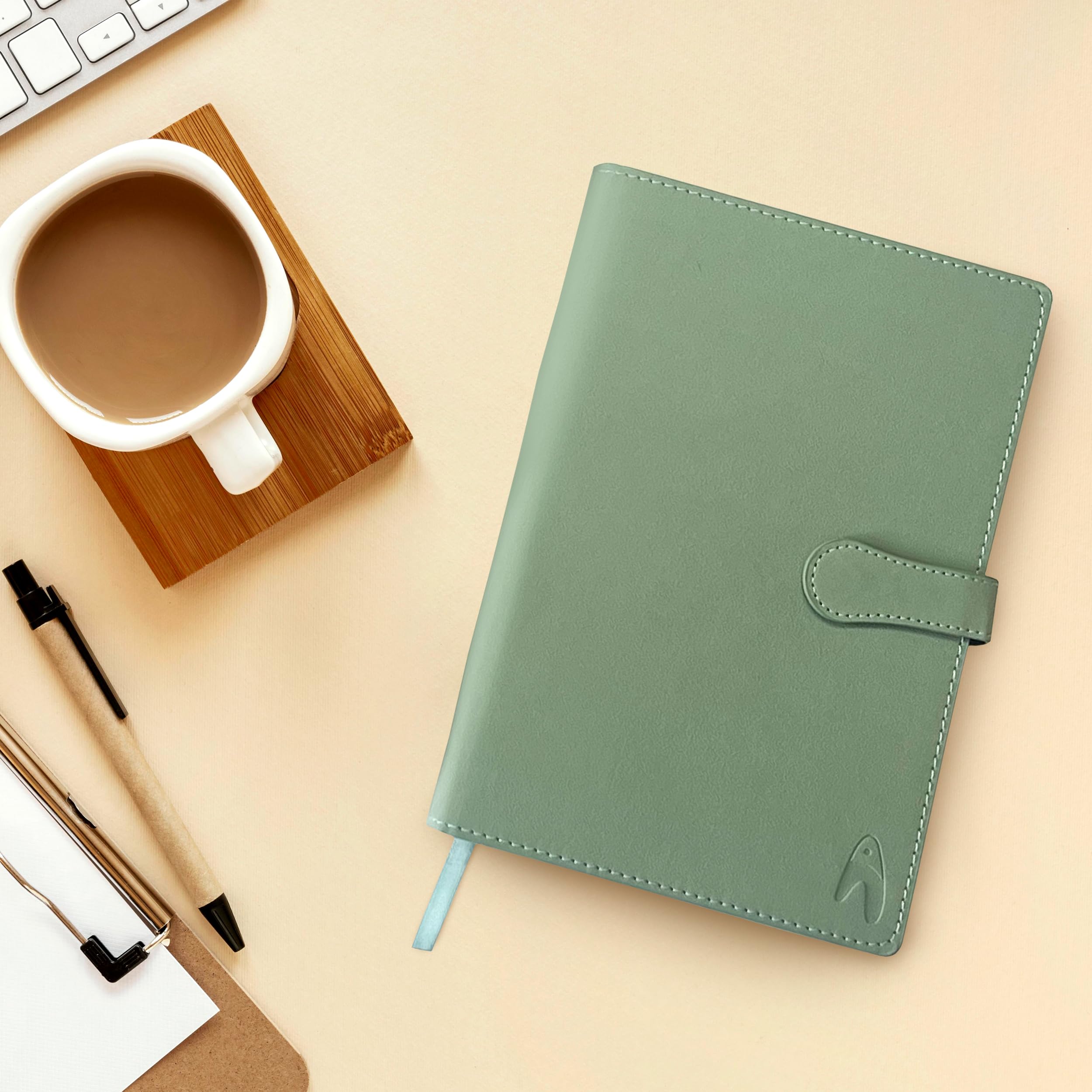 Artnova Faux Leather Notebook Journal, A5 (Green), Elegant lined notebook, ideal for work note-taking, as a planner - Image 3