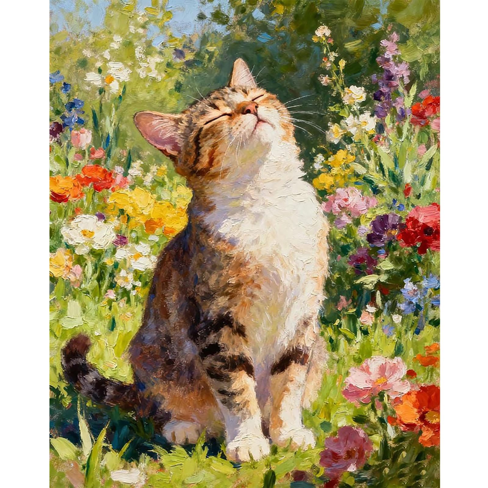 Querencia Paint by Numbers for Adults, Cat and Flowers DIY Acrylic Painting by Numbers for Adults Without Frame for Relaxation, Home Wall Decor Gift, 16x20 Inch