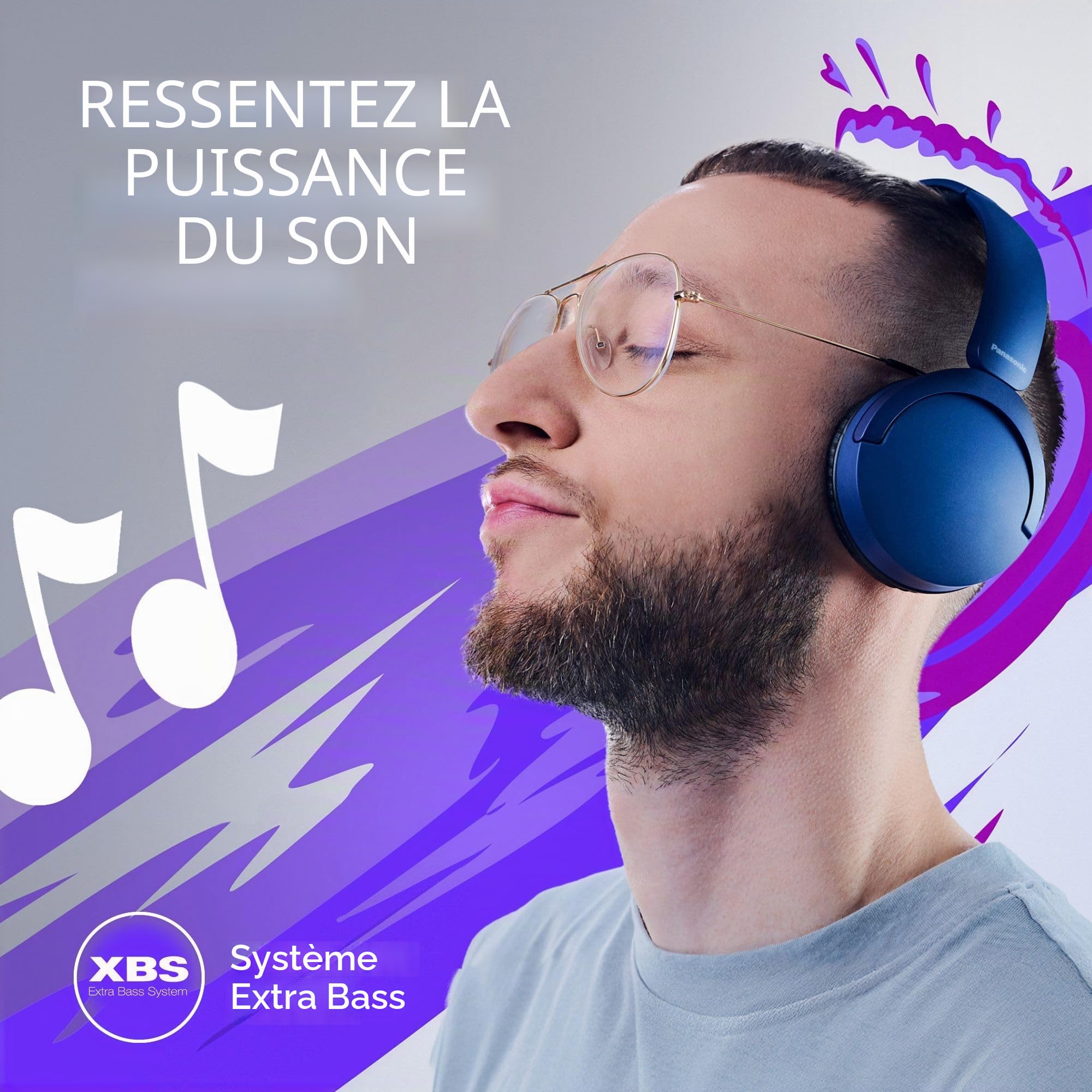 Panasonic HF630, Casque Audio sans Fil Supra-auriculaire, Micro Intégré, Bluetooth 5.3, Multipoint, Design Pivotant, jusqu'à 72 Heures d'Autonomie, USB-C, Bleu