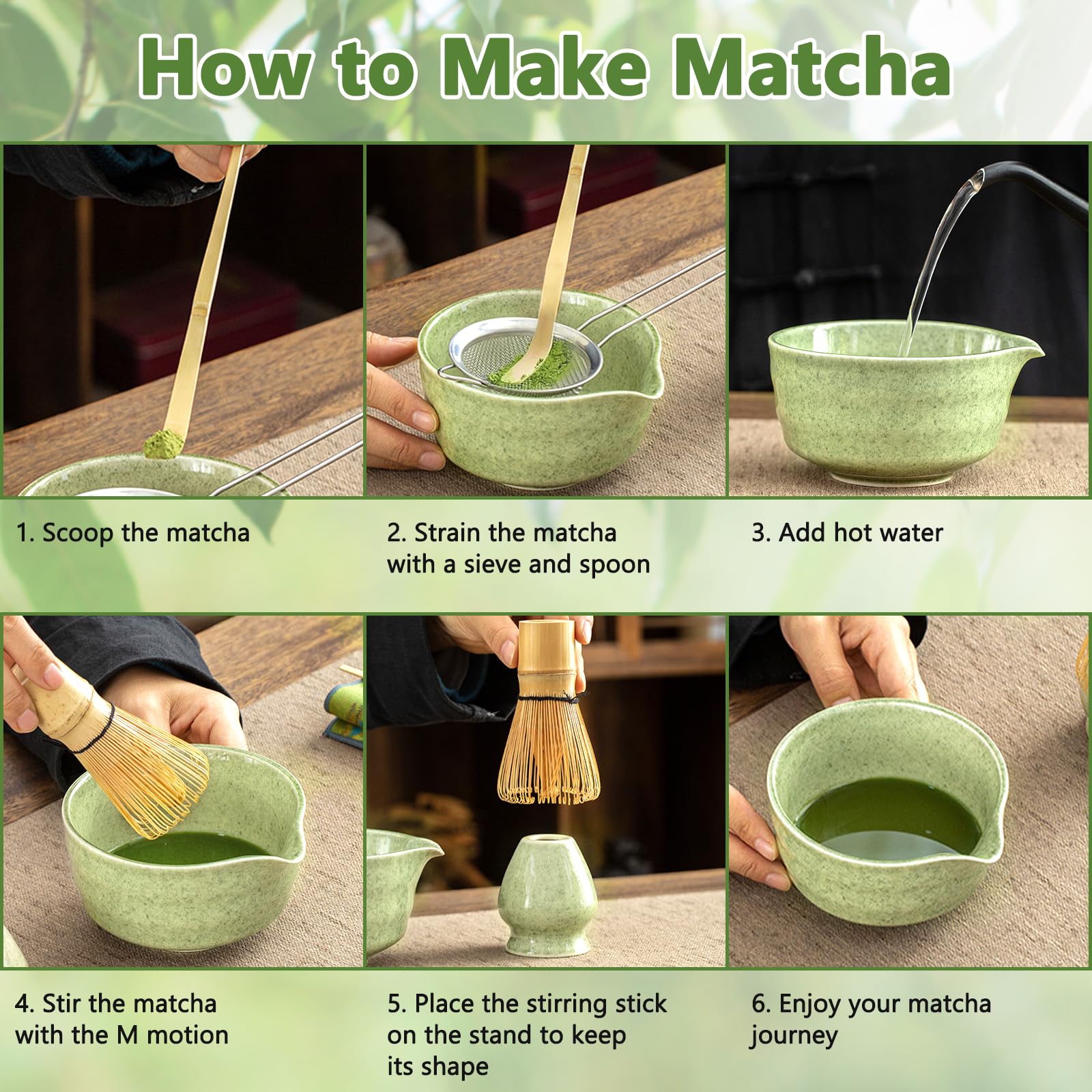Set Di 8 Pezzi Matcha Kit, Japanese Tea Set, Matcha Whisk Set, Matcha Bowl Con Beccuccio, Portafrusta, Con Matcha Cucchiaino (Chashaku), Kit Matcha per Regalo Del Compleanno E Natale