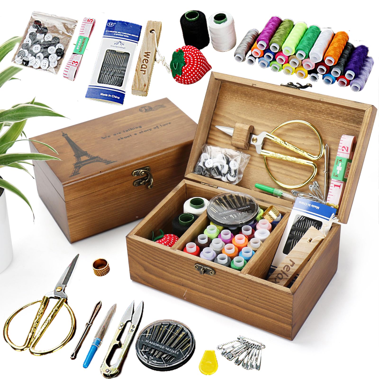 Kits de couture complet en bois pour réparer rapidement vos vêtements déchirés et boutons perdus