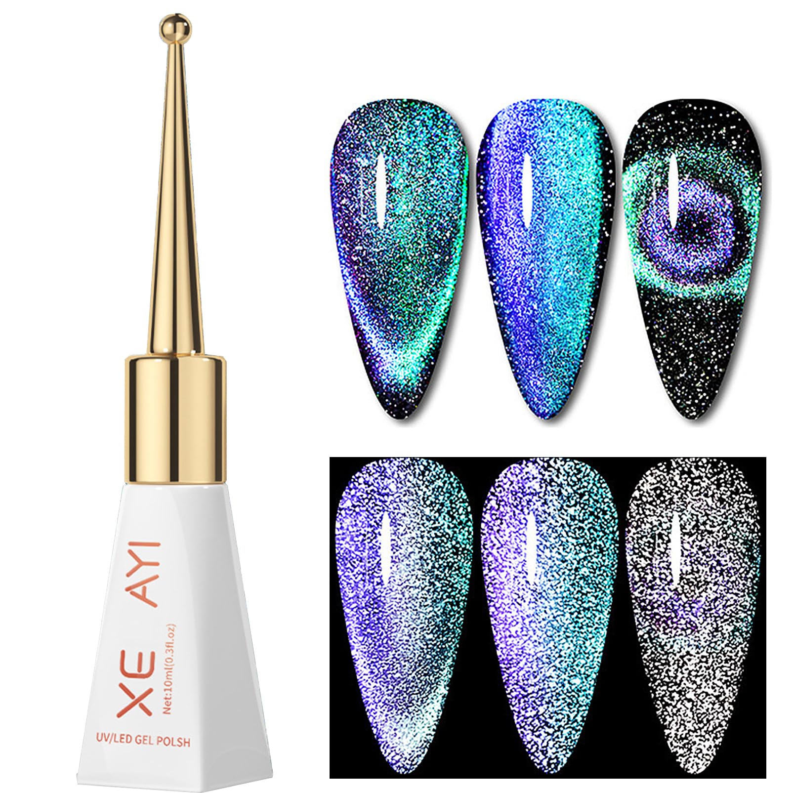 Green Cat Eye Gel Nail Polish, Glitter Glow in The Dark Nail Polish Gel, Gel Magnetic Nail Polish, Fluorescent Nail Polish for Women, Bright Green Flash Nail Polish, 10ML