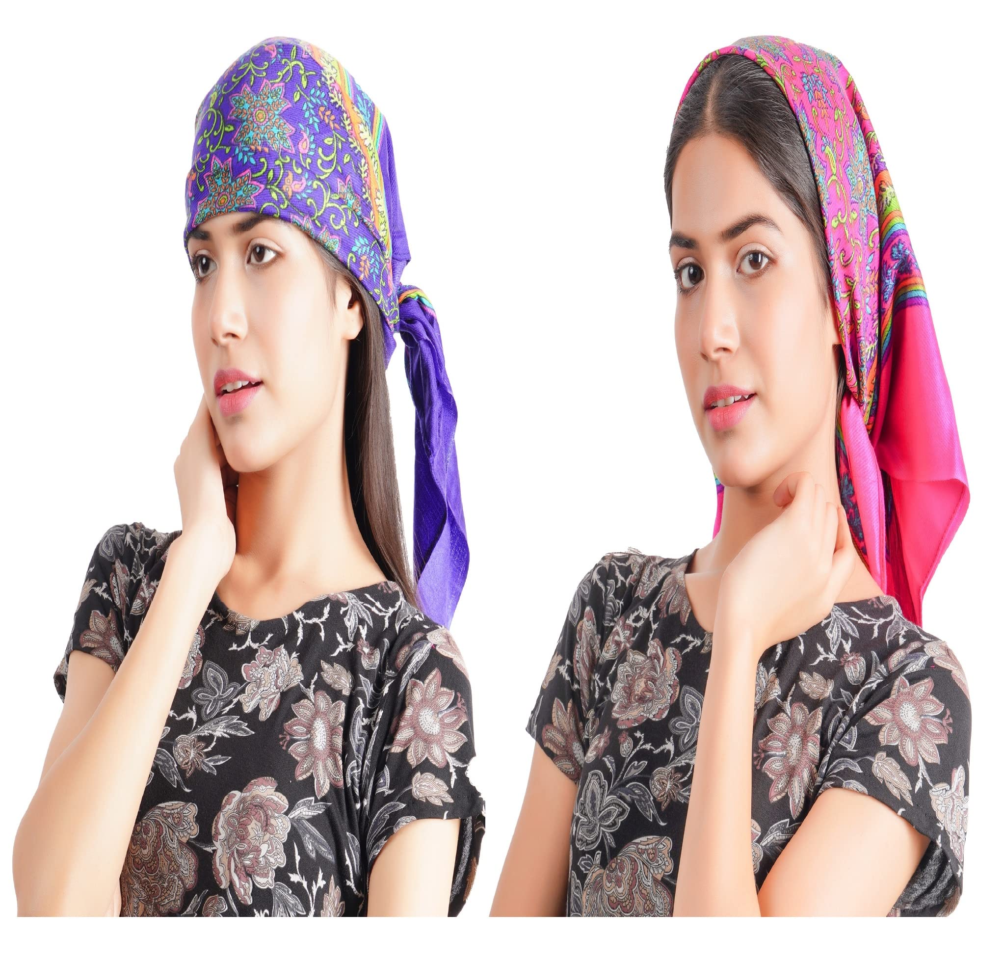 KETKARFemale Winter Woolen Headwear Fashion Printing |Head Scarf Winter Caps For Girls_Free Size(Pack Of 02,Blue And Pink)