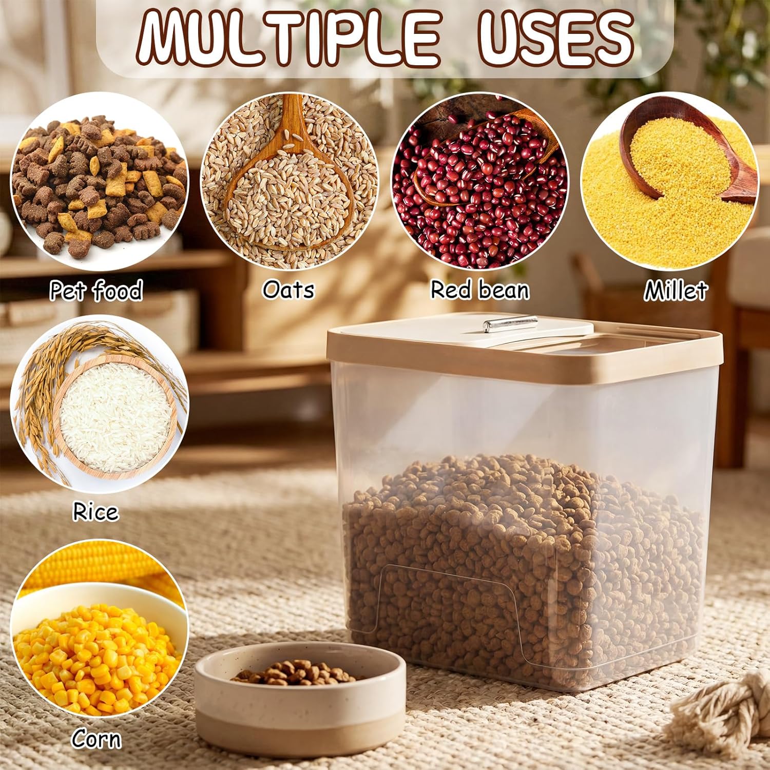 Lounsweer 4 Piece Pet Food Storage Container Dog Cat Treat Storage Container Large Airtight Rice Dispenser with Measuring Scoops for Dog Cat Bird Food Flour Kitchen Supplies(Clear,11 Lb, 22 lb)