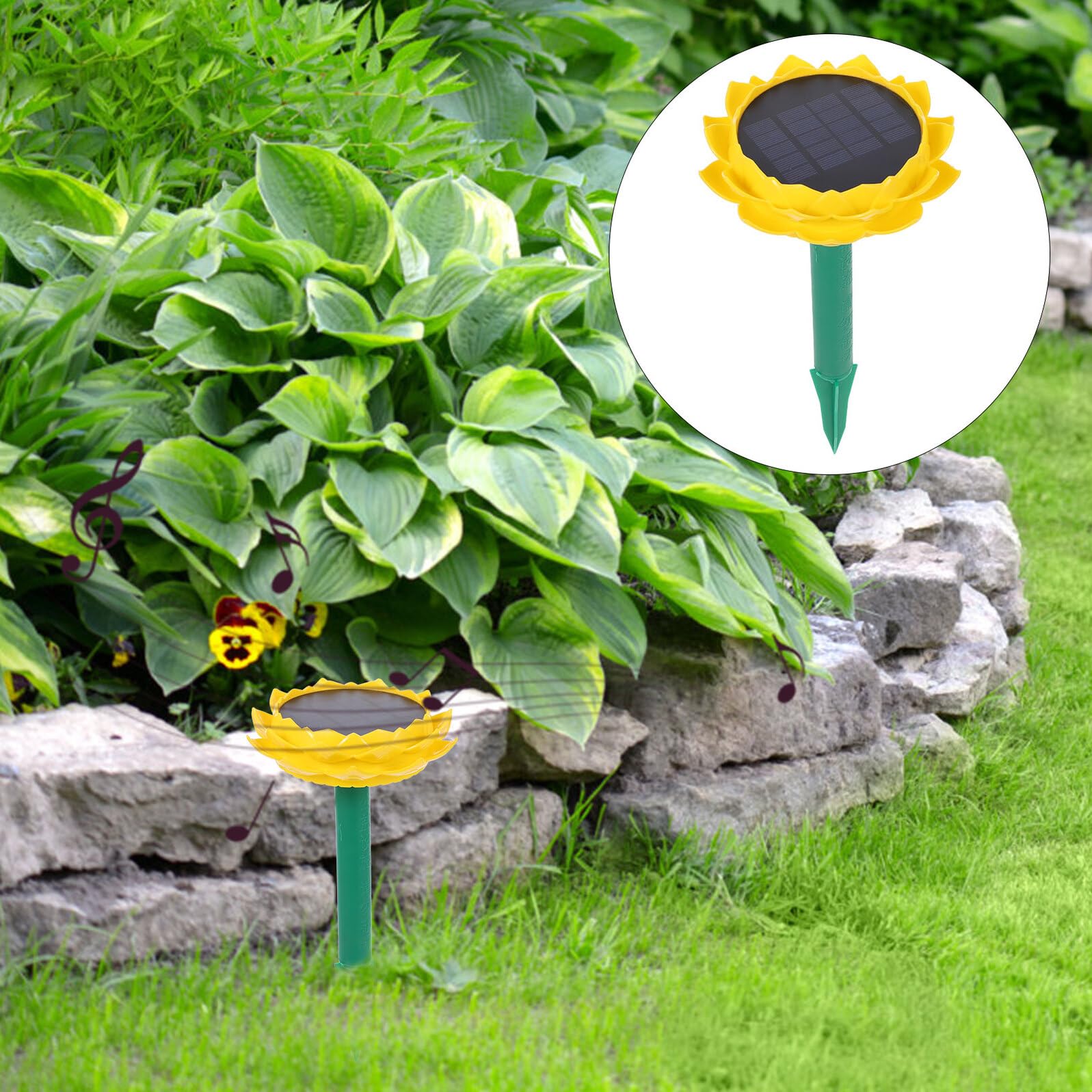 Altoparlante Solare a Loto Giallo in Plastica 500mah | Portatile, Riproduce Canti Buddhisti, per Esterni e Giardino, Forma Lotus
