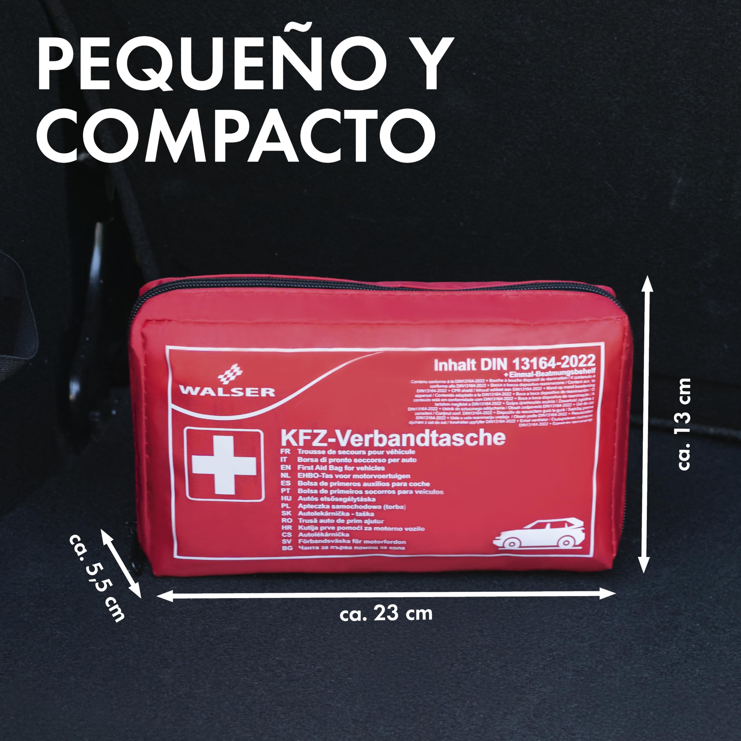 WALSER Bolsa de primeros auxilios para coche DIN 13164:2022 kit rojo 44283