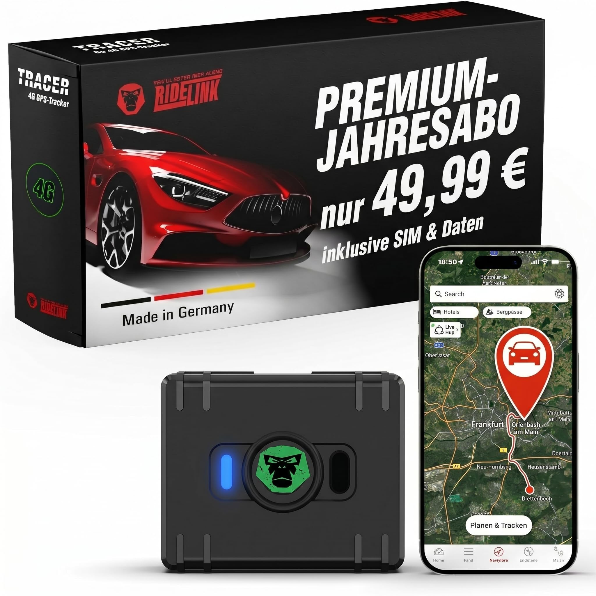 Tracer Easy GPS Tracker per auto, antifurto e mini dispositivo di localizzazione | Per veicoli e oggetti di valore, app iOS e Android, batteria ricaricabile USB-C con 150 giorni di autonomia